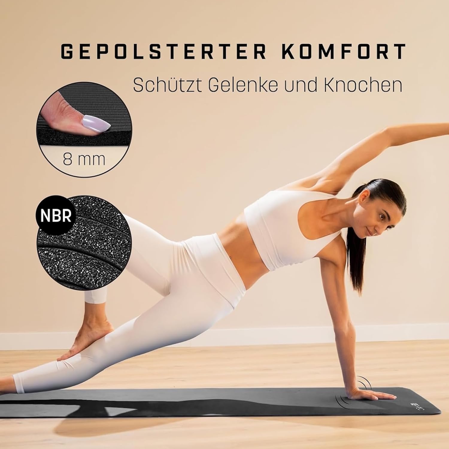 KG Physio rutschfeste Yogamatte mit Schultergurt – Gymnastikmatte für Yoga, Heimtraining, HiiT und Pilates – Fitnessmatte, Sportmatte, Yogamatte rutschfest, 183 cm x 60 cm x 8 mm – Bild 2