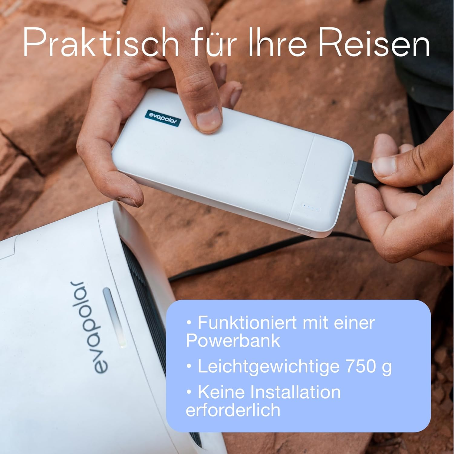 Evapolar evaCHILL Luftkühler und Luftbefeuchter, leise und tragbar, Kühler für Zuhause, Büro, Camping, Reisen, USB-Anschluss für einfachen Anschluss und integriertes LED-Nachtlicht, Grau – Bild 3