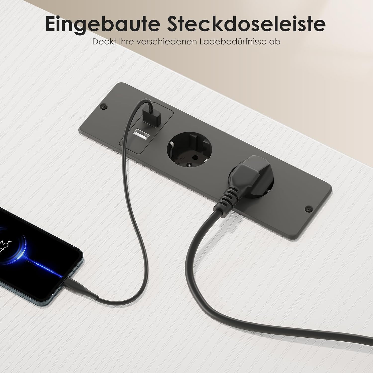 OffiGo höhenverstellbarer Schreibtisch mit Steckdose, 180 x 70 cm, 35 mm, weiß | Elektrischer Schreibtisch mit stabilen T-Beinen, Stehpult, perfekte Ergonomie für Büro, Gaming – Bild 5