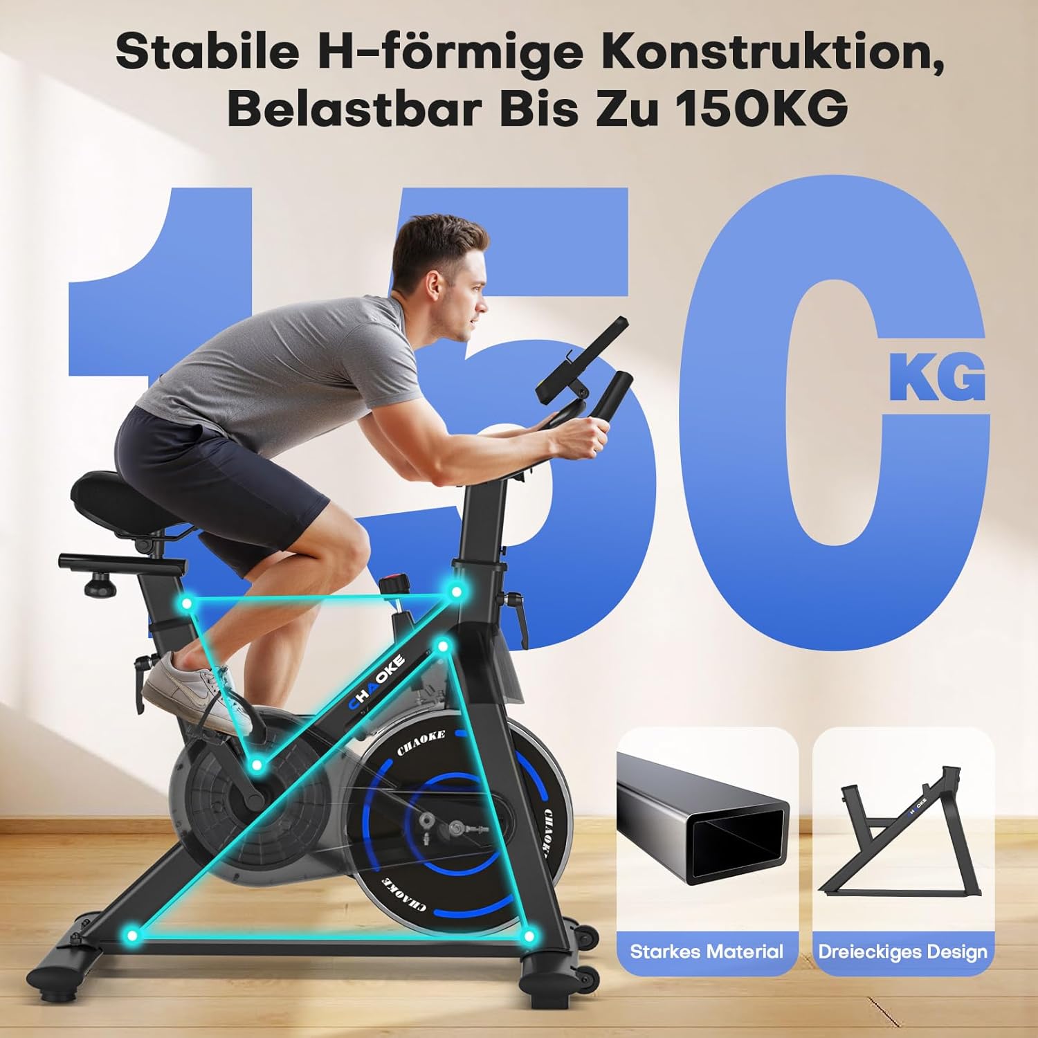 (UPGRADE) Heimtrainer Fahrrad mit APP, CHAOKE Hometrainer Fahrrad, Leises, Stufenlos einstellbares Magnetsystem, Ergometer Heimtrainer mit LCD-Display, Indoor Fitnessbike für Zuhause, Bis 150KG – Bild 6