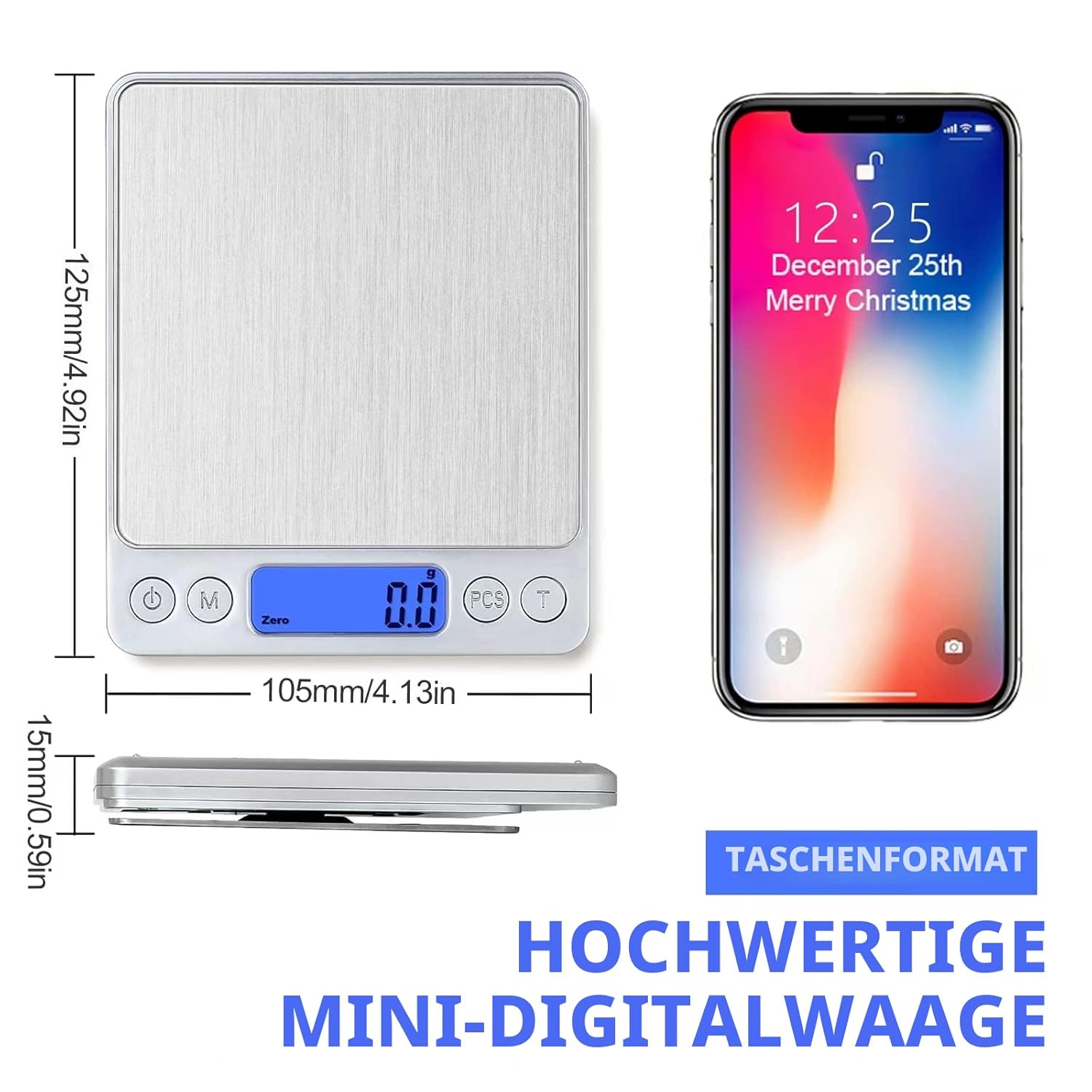Digitale Waage, Küchenwaage, USB wiederaufladbar, 3 kg/0,1 g, Mini-Lebensmittelwaage, elektrische Kochwaage, wasserdichte Digitalwaage, LCD-Display, Edelstahl, für Zutaten, Schmuck, Kaffee – Bild 3