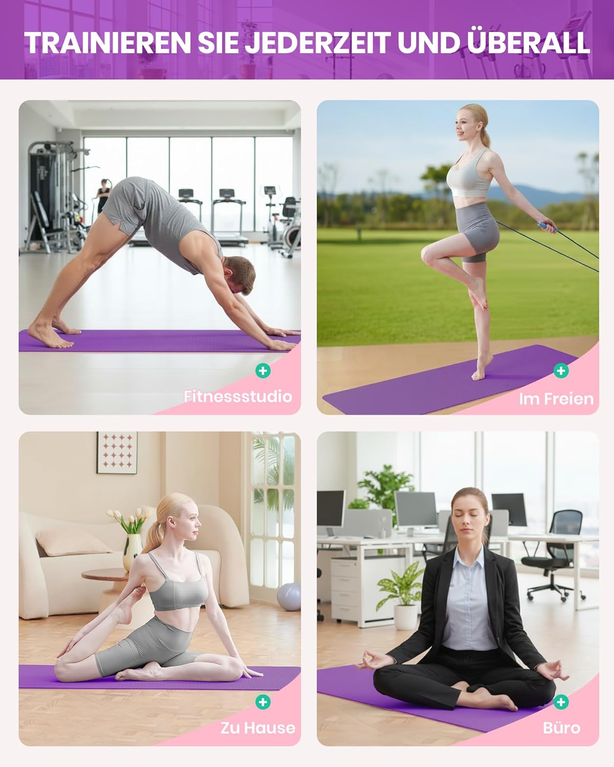 Narwhal Yogamatte Rutschfest Fitnessmatte Umweltfreundliche TPE Sportmatte mit Tragegurt Gymnastikmatte für Pilates Yoga Workout 183 x 61 x 0,6 cm – Bild 6