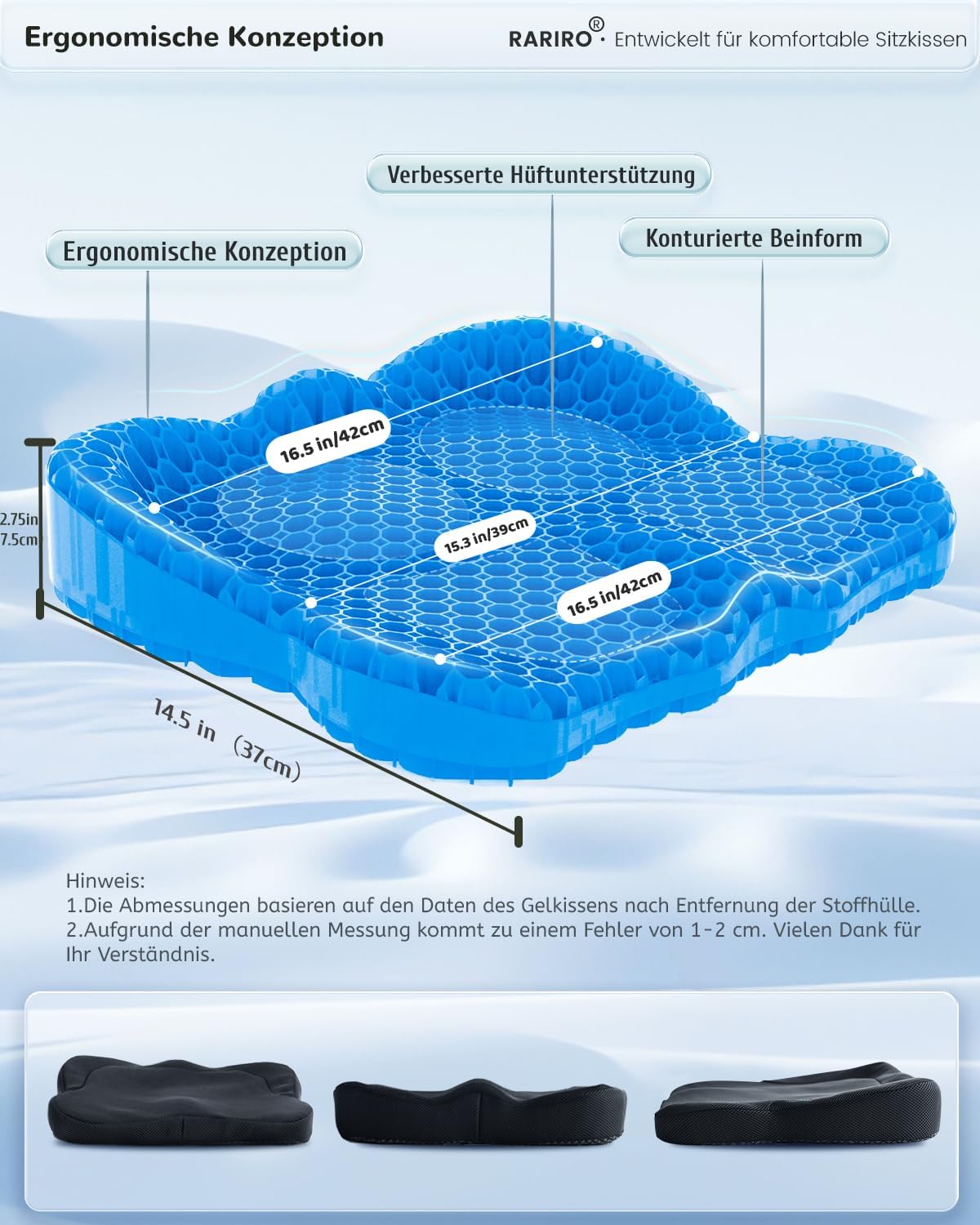 Gelkissen Sitzkissen Wabenstruktur Ergonomischer Bürostuhl Schreibtischstuhl Rollstuhl Autostuhl Softsitter Gel Sitzerhöhung Stuhl Blau Extra Weich – Bild 4