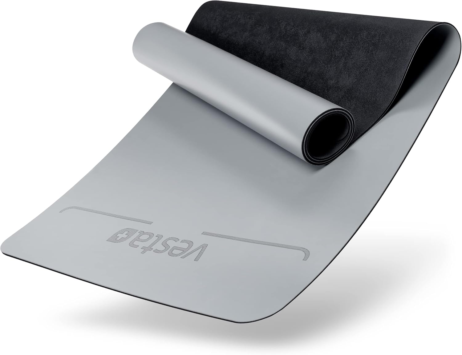 Vesta+ Premium Yogamatte aus Naturkautschuk – Ultra rutschfest mit optimaler Dämpfung – 100 % weichmacherfrei & hautfreundlich – inklusive Fitness-App – perfekt für Yoga, Gymnastik, Fitness & mehr (Grau)