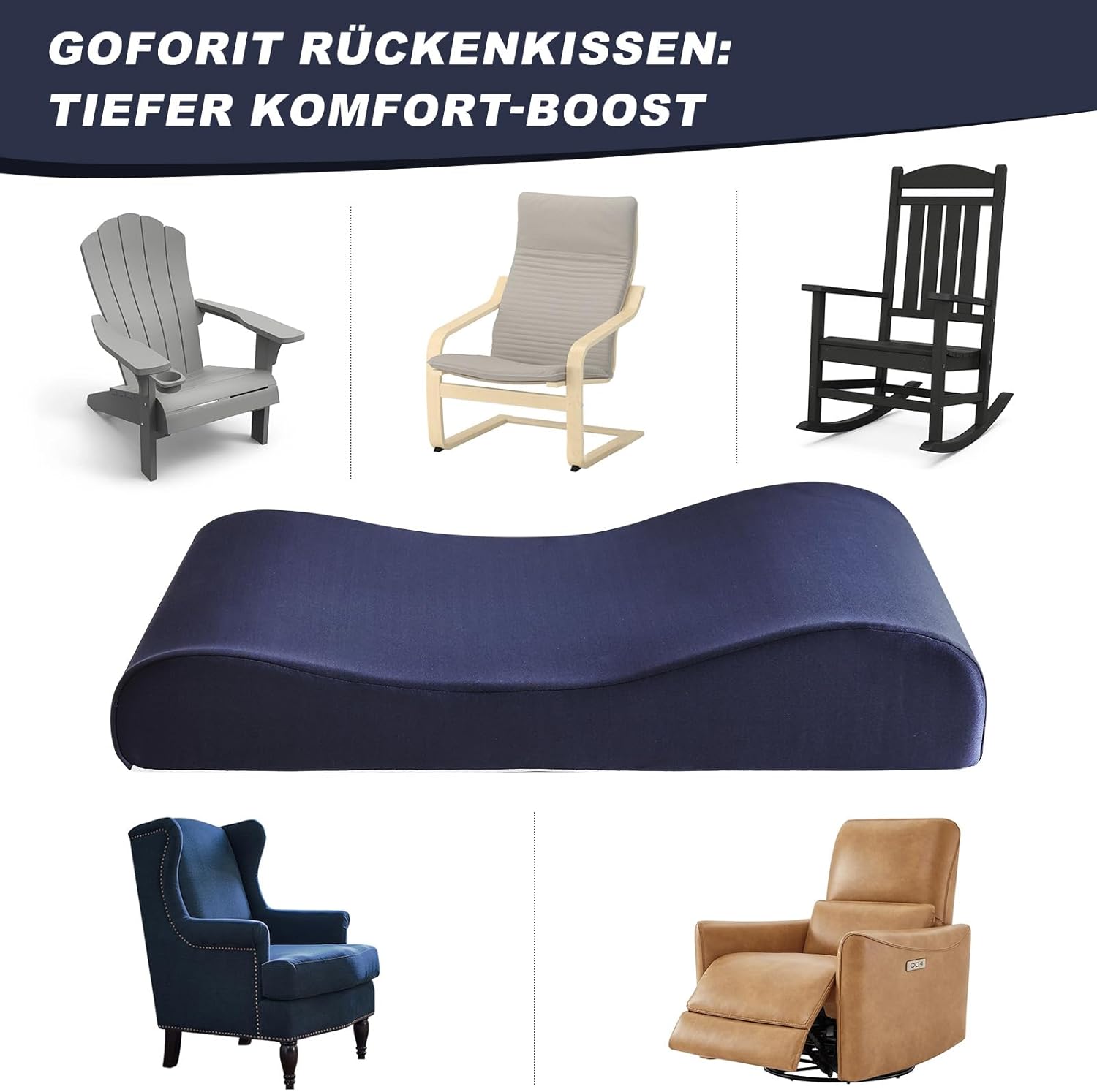 GOFORIT Ergonomisches Rückenkissen für Liege- und Schaukelstuhl – 68 cm, extra hoch, weiches 2-in-1-Nacken- und Lendenkissen, rutschfester, waschbarer Bezug, für Sofa und Bürostuhl – Bild 5