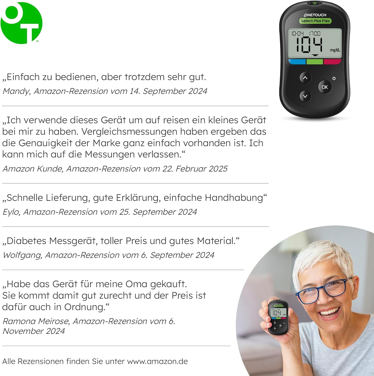 OneTouch Select Plus Flex Blutzuckermessgerät für Diabetes (Zuckerkrankheit) I 1 Blutzuckermessgerät (mg/dL) + 40 Teststreifen + 1 Stechhilfe + 40 Lanzetten im Koffer (inkl. Batterie) – Bild 3