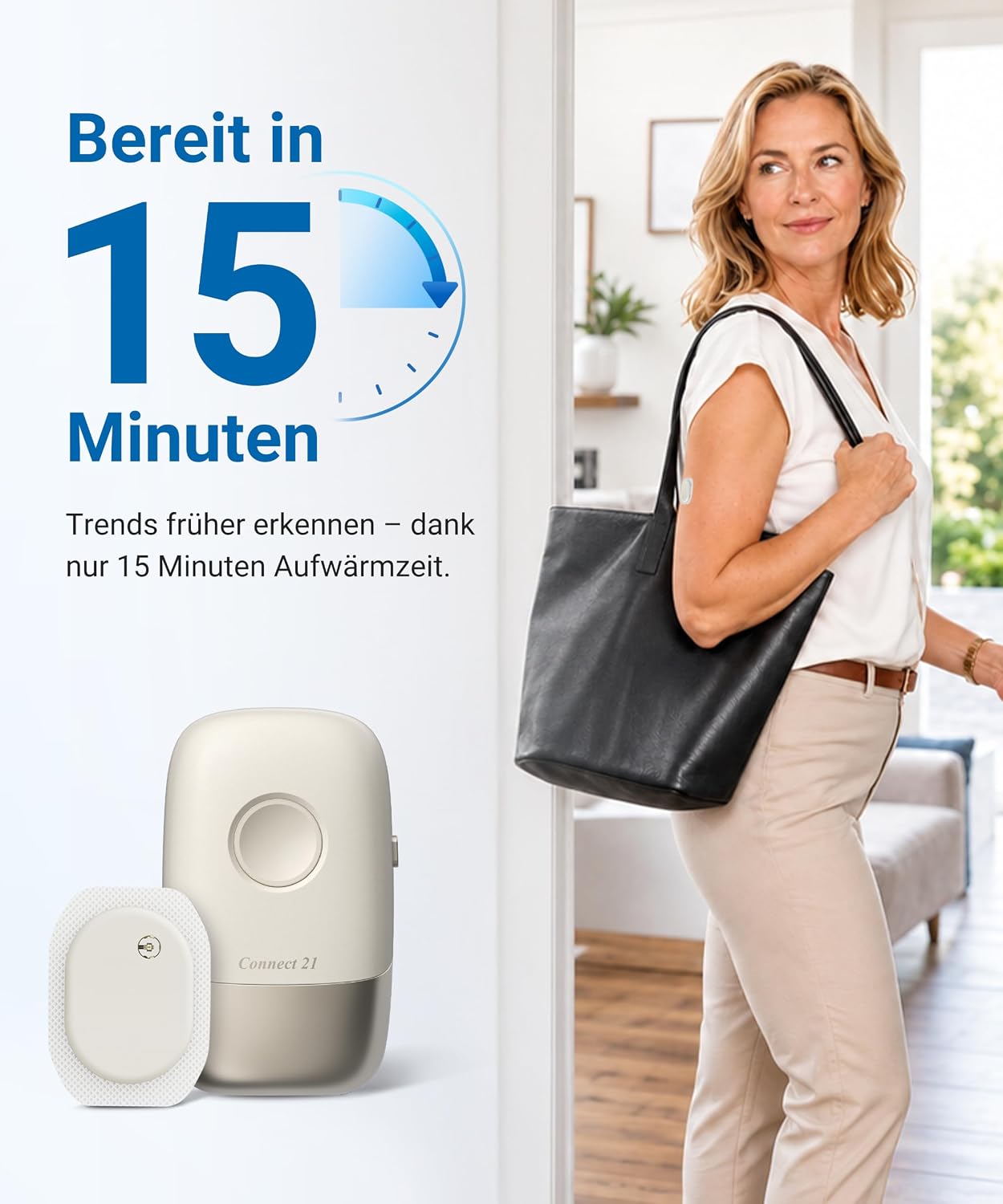 Connect 21 CGM Sensor – Blutzuckermessgerät ohne Stechen | 21 Tage | 8,2 % MARD | IP58 wasserdicht | Bluetooth-App | CE 2797 | 1 Sensor mit Applikator – Bild 5