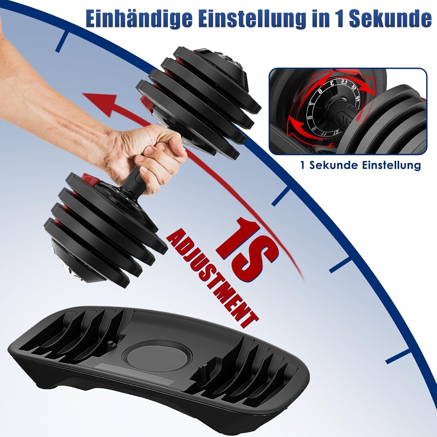 DH FitLife Verstellbare Kurzhantel 18/24 kg, 12 Gewichtsstufen, 12 in 1 Hantel, Einzelhantel oder Hantelset, verstellbare Hantel für Krafttraining zu Hause – Bild 3