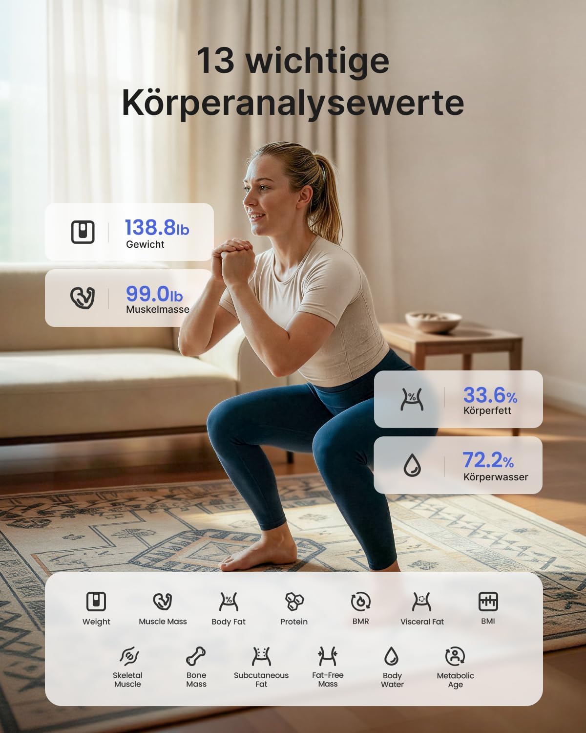 Renpho Körperfettwaage, digitale Personenwaage, Bluetooth-Körperanalysewaage mit App, smarte Waage für Körperfett, BMI, Muskelmasse, Protein, BMR – Bild 4