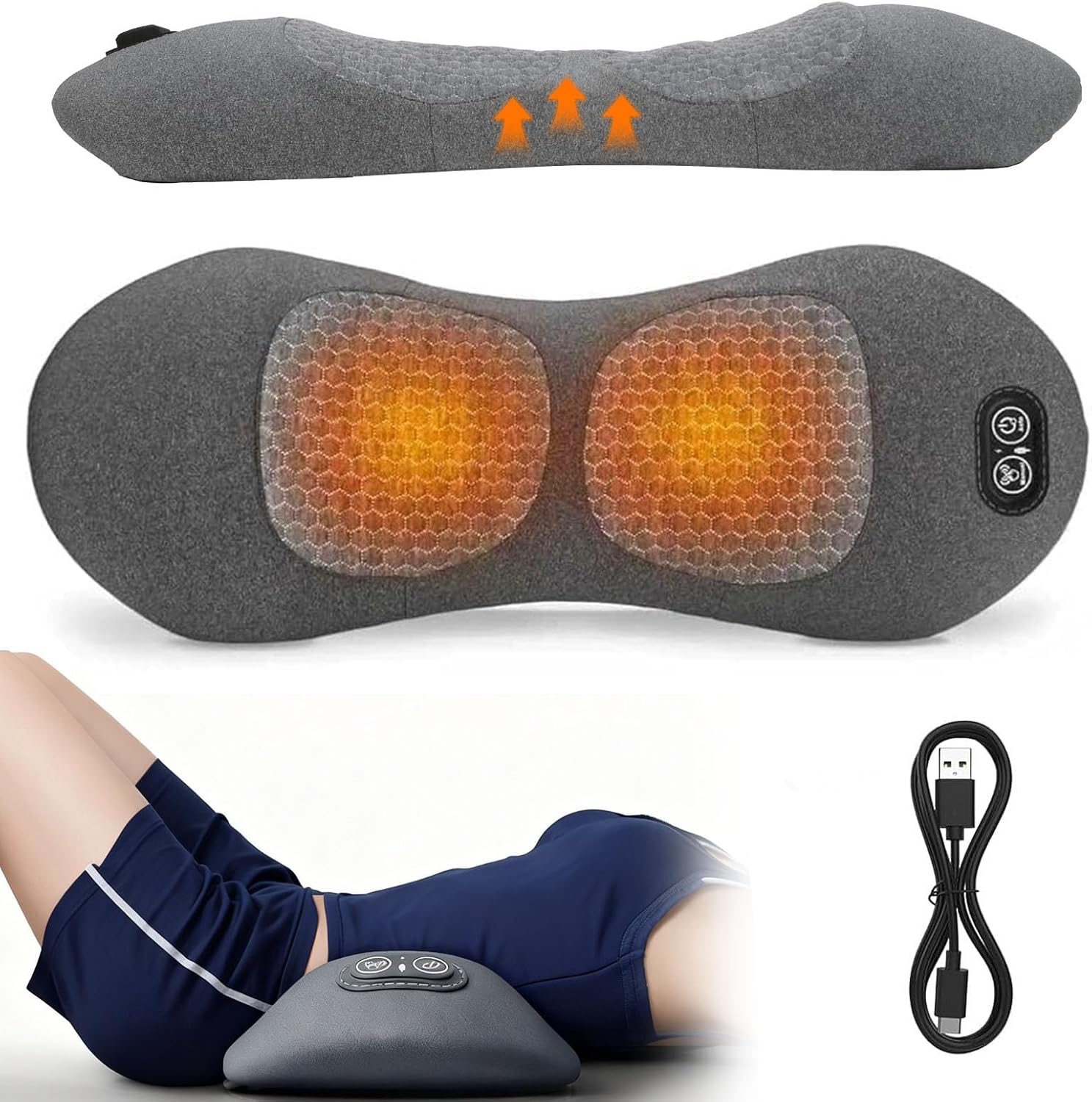 3-in-1-Rückenmassagegerät, Rückenmassagegerät, Schultermassagegerät, ergonomische Rückenstütze mit Traktionslifting und Vibrationsmassage und Wärmekompresse für Nacken, Schultern und Rücken