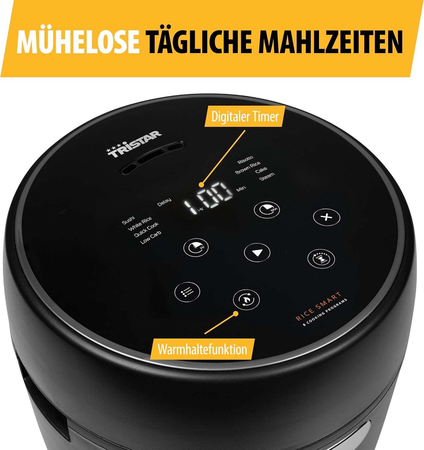 Tristar Digitaler Reiskocher mit Low Carb-Funktion, 8 automatische Programme, 0,6 l Reiskapazität, digitales Bedienfeld, leicht zu reinigen, RK-6238 – Bild 5