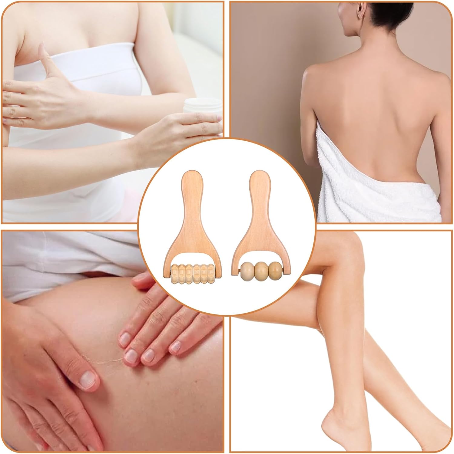 2er-Pack Massageroller aus Holz, ergonomischer Massageroller mit Griff, Faszienrolle klein, Körper-Gesichtsroller für Beine, Hände und Gesichtsmassagegerät – Bild 7
