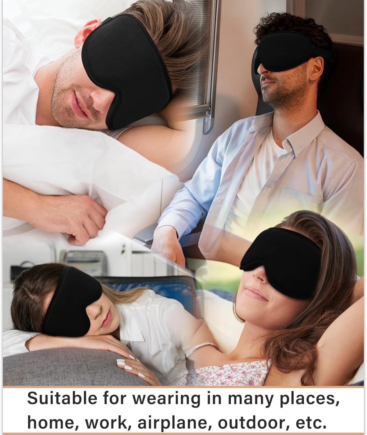 FuninCrea 3D-Schlafmaske aus Seide für Damen und Herren, aktualisierte Schlafmaske, kein Augenabdruck, weiche und bequeme Augenmaske, Schlafmaske, Lichtblockierung mit verstellbarem Gummiband, Schwarz – Bild 6
