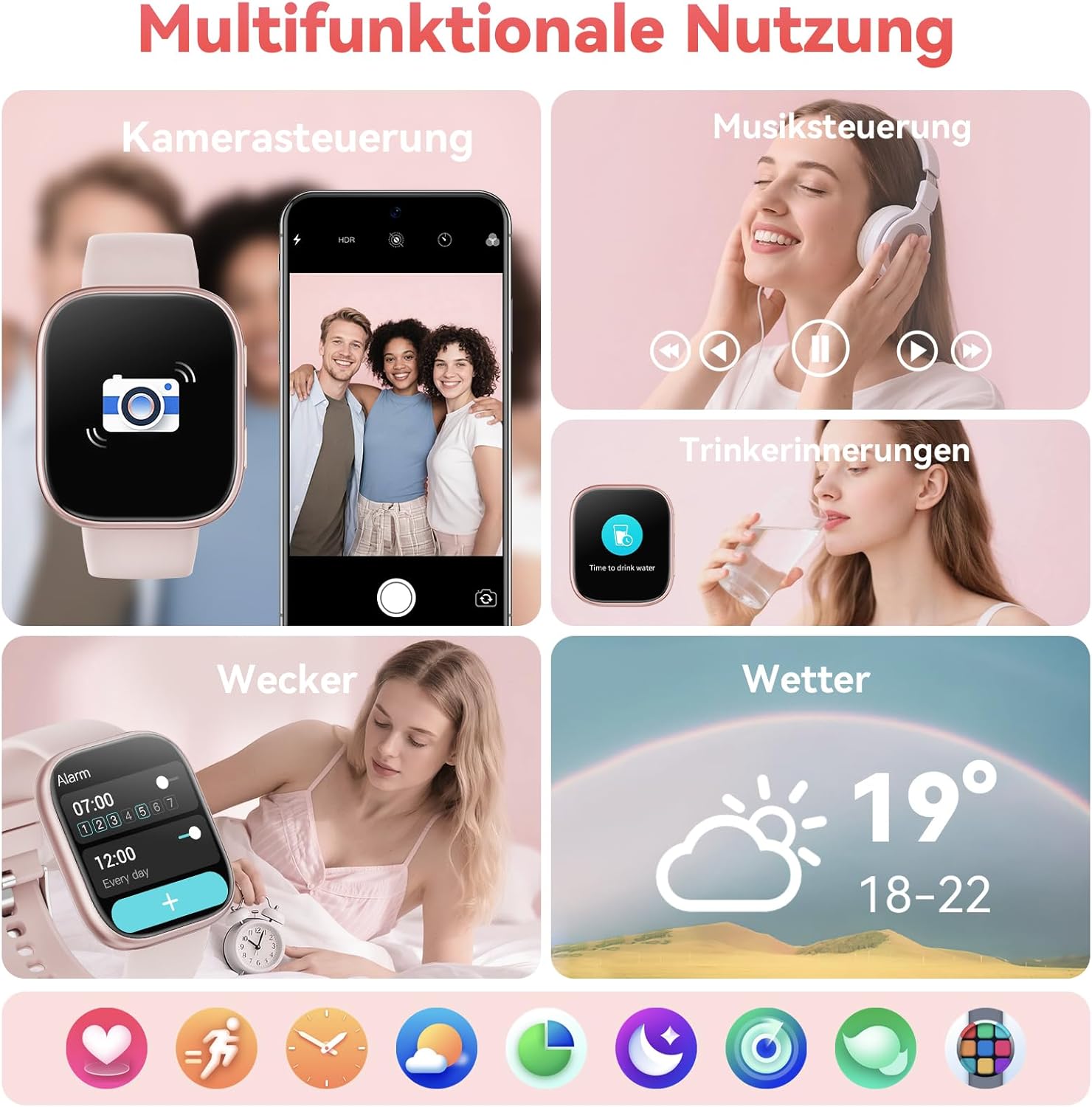 Smartwatch für Damen und Herren, 1,83 Zoll HD-Fitnessuhr mit Telefonfunktion, Fitness-Tracker mit SpO2-Herzfrequenzmesser, Schlafmonitor, Schrittzähler, 110+ Sportmodi, Sportuhr, IP68 wasserdicht – Bild 7