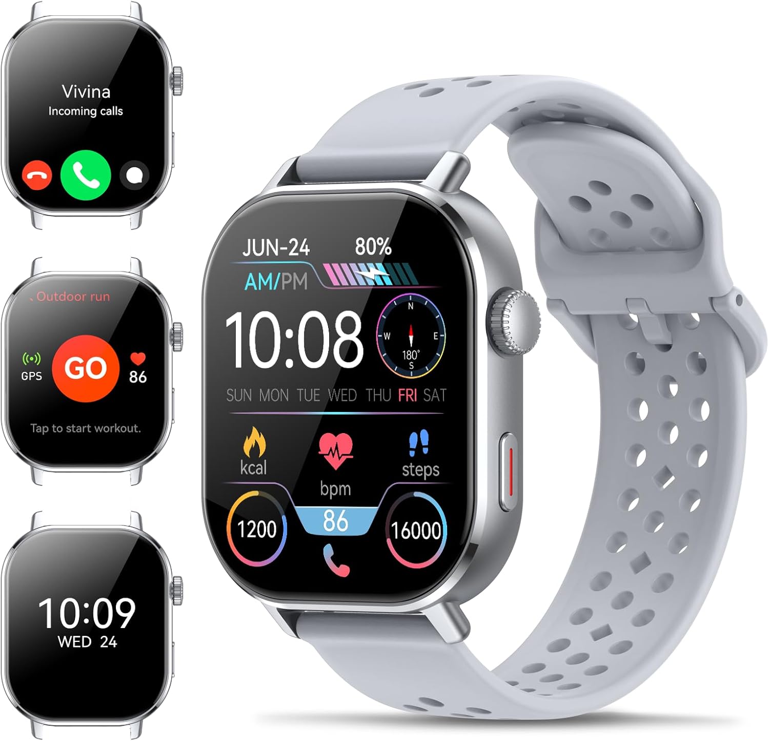 Smartwatch Herren Built-in GPS, Smart Watch Herzfrequenz/Schlafmonitor /Schrittzähler/Kompass/SOS, 2.06"AMOLED Uhren Herren Bluetooth Anruf, 178+Sportmodi Fitnessuhr 5ATM Wasserdicht für iOS Android