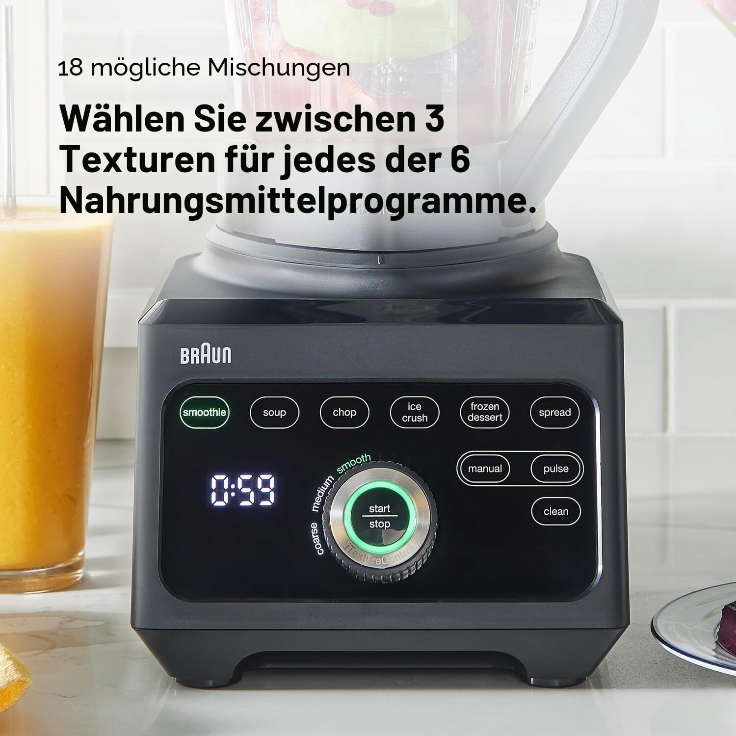 Braun PowerBlend 9 JB9040BK Hochleistungsmixer mit 1600 Watt Motor, 2 L Tritan-Behälter, 18 Programme, 10 Geschwindigkeiten, Schwarz – Bild 4