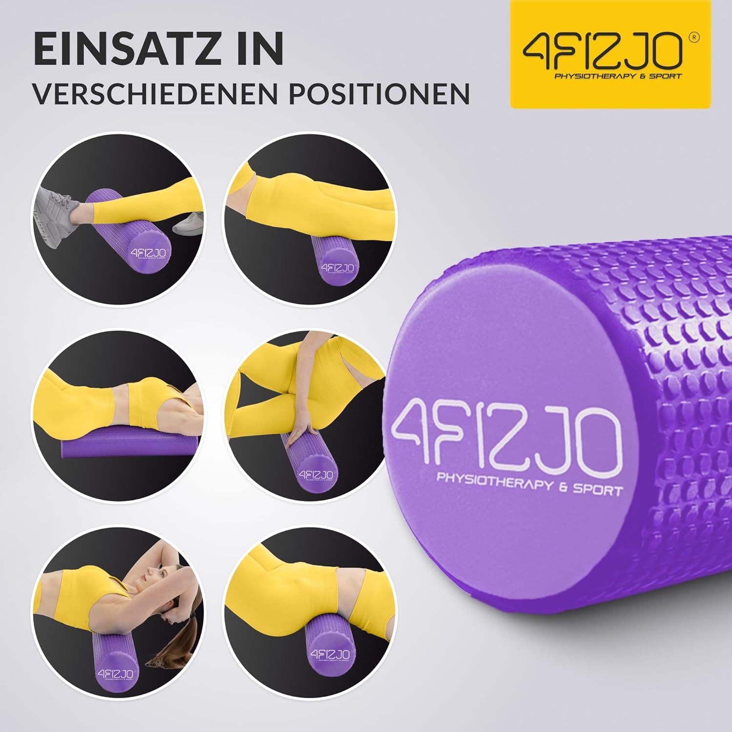 4FIZJO Faszienrolle mit Noppen aus EVA-Schaum, Durchmesser 15 cm, Länge 60 cm, Massagerolle, Rückenrolle, leicht, langlebig, mittlere Härte, Faszientraining, Massagetraining, Lila – Bild 8