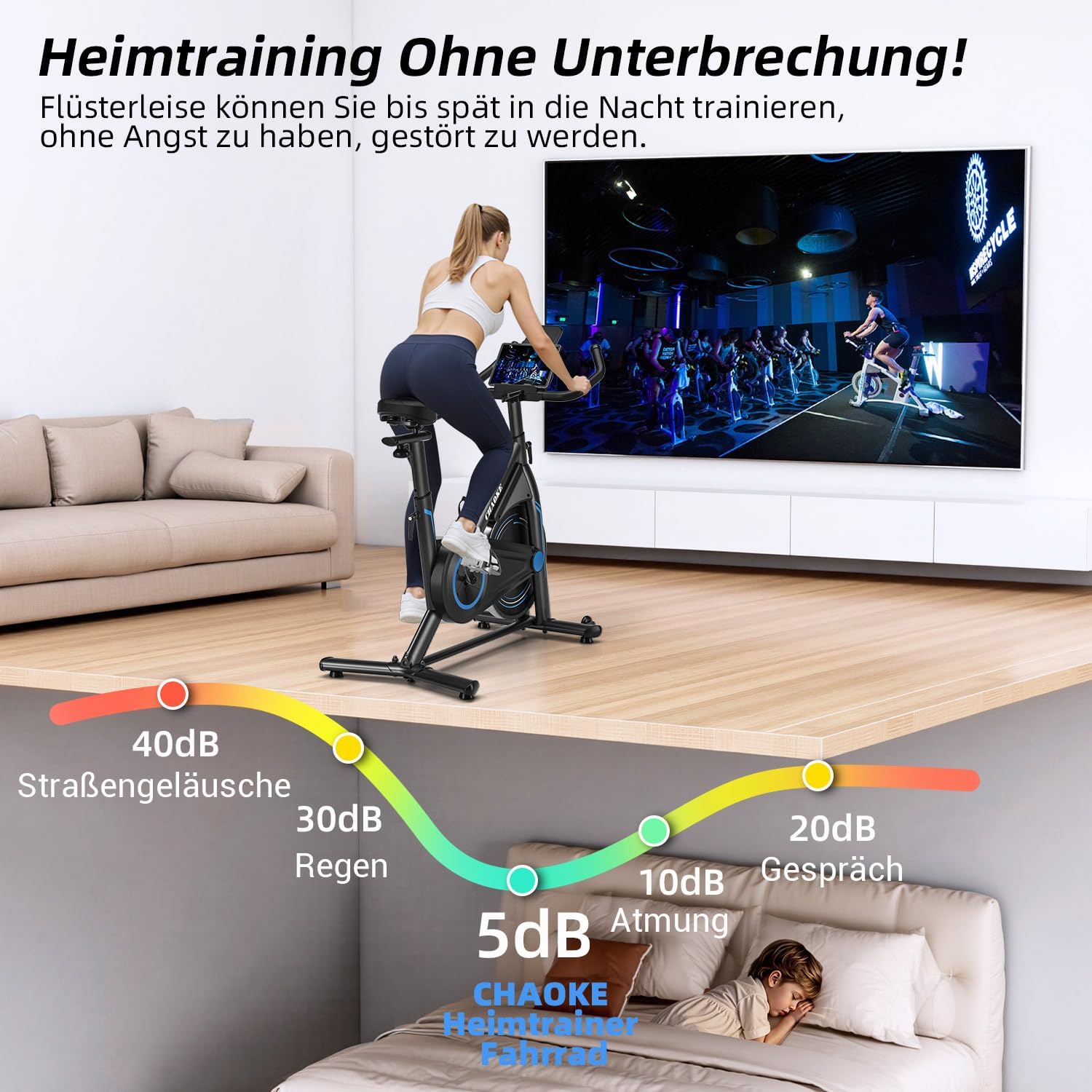 CHAOKE Indoor Cycling Bicycle (2025) – Magnetisches stationäres Fahrrad, extrem leise, langlebig, vollständig verstellbar für Heimfitness und Cardio, bequemer Sitz, 163,3 kg Kapazität für Krafttraining – Bild 3