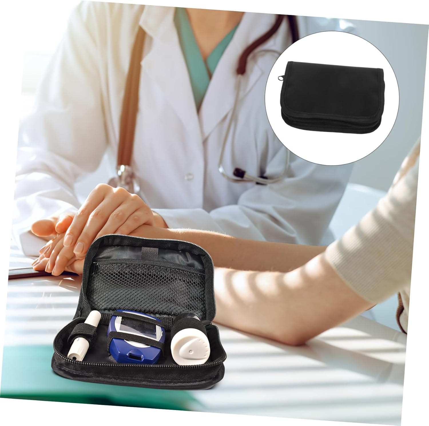 FRCOLOR Tragbare Blutzuckermessgerät-Tasche für Diabetikerbedarf mit stoßfestem Polyester-Organizer, kompakte Diabetes-Reisetasche 6,1 x 4,5 x 1,4 Zoll für die medizinische Versorgung unterwegs – Bild 7