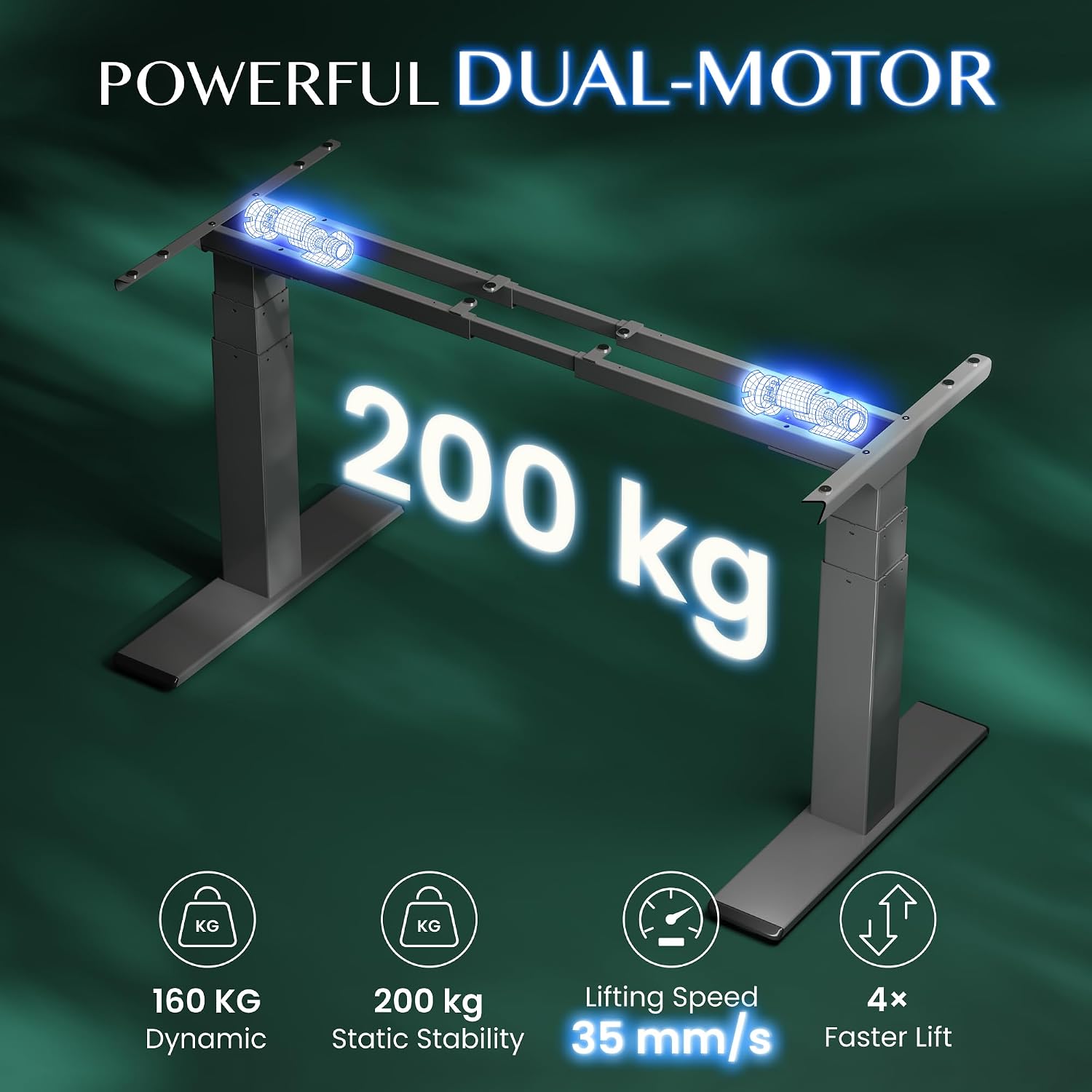 Flexispot höhenverstellbarer Schreibtisch, elektrisches Tischgestell mit 2 leistungsstarken Motoren, Superlast 160 kg, 35 mm/s Verstellgeschwindigkeit, Memory-Steuerung & LED-Höhenanzeige (E6 Upgrade Grau) | Elektrisches Tischgestell mit hoher Tragkraft, 35 mm/s Hubgeschwindigkeit, Memory-Funktion und USB-Anschluss – Bild 4