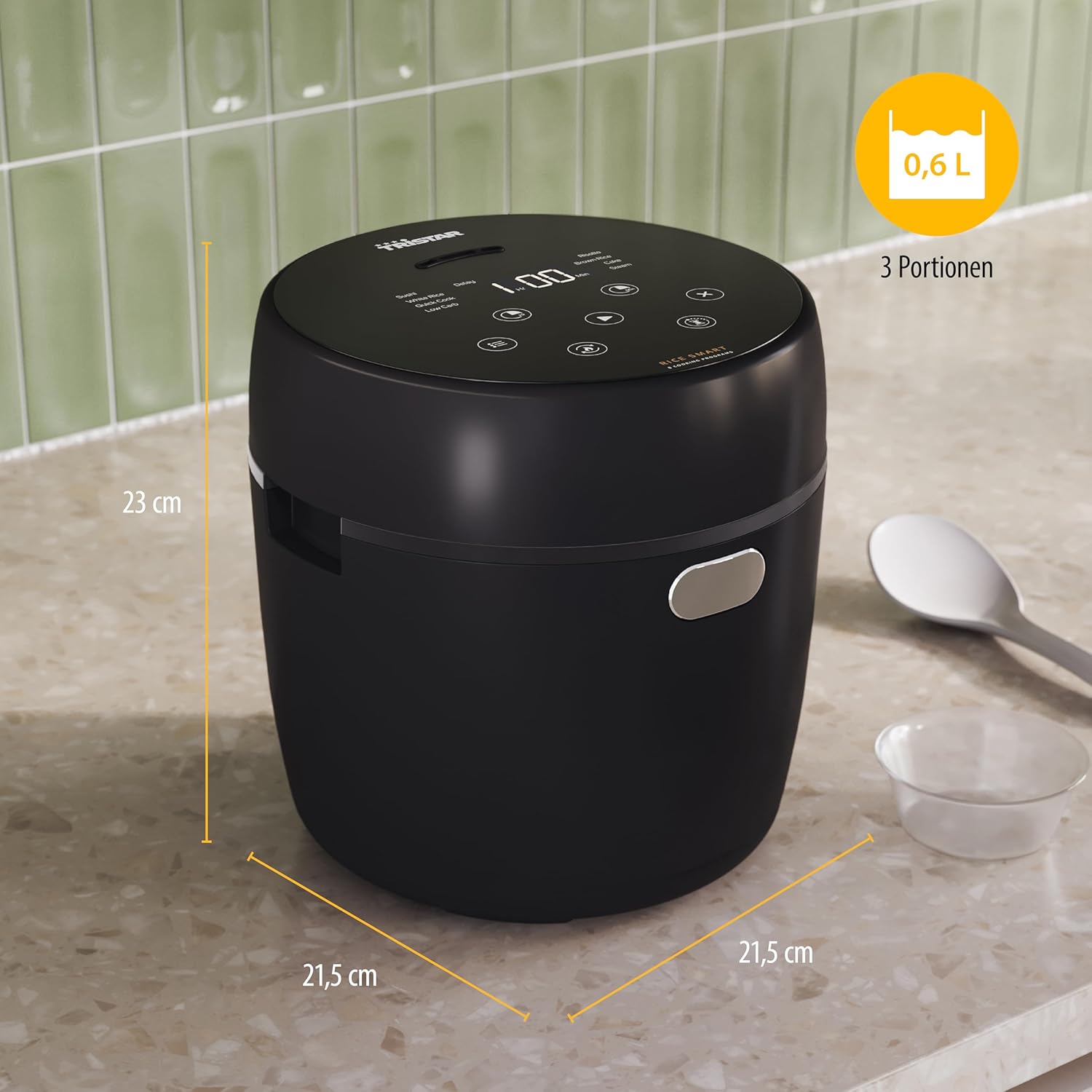 Tristar Digitaler Reiskocher mit Low Carb-Funktion, 8 automatische Programme, 0,6 l Reiskapazität, digitales Bedienfeld, leicht zu reinigen, RK-6238 – Bild 2
