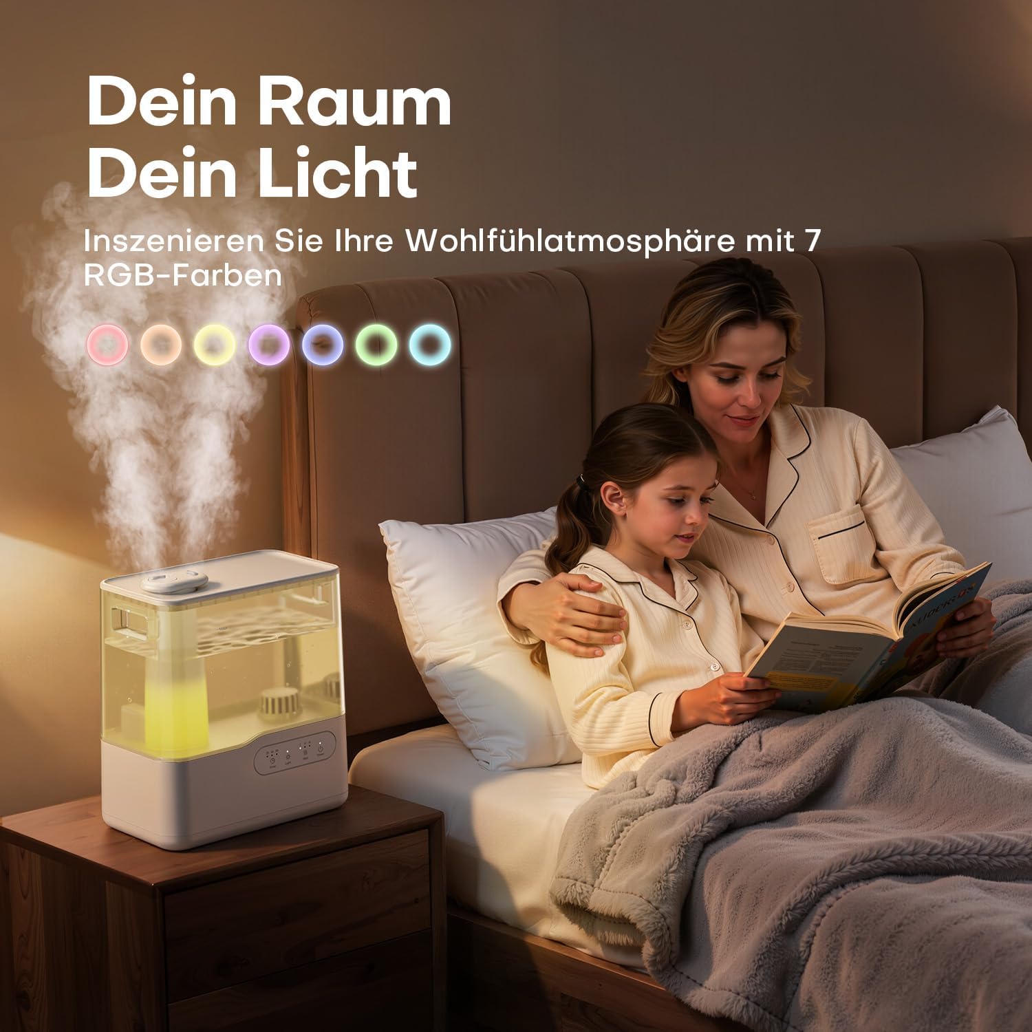 AROEVE Luftbefeuchter für Schlafzimmer 5L, Top-Fill-Kaltnebel-Luftbefeuchter mit Aromadiffusor, 7-Farben-Nachtlicht, Timer, 36H/25dB Leiser Ultraschall-Raumbefeuchter für Baby, Kinderzimmer, Pflanzen – Bild 8