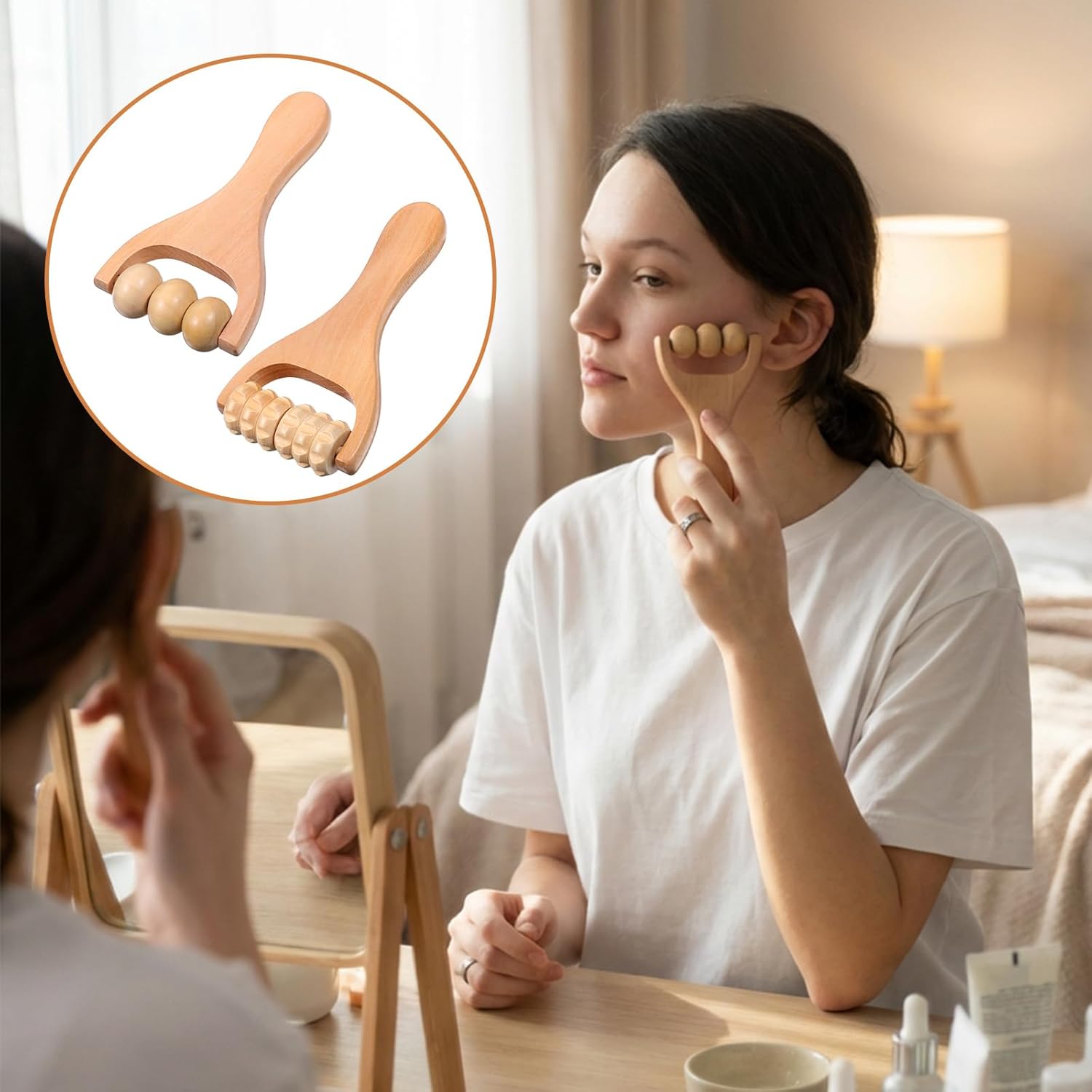 2er-Pack Massageroller aus Holz, ergonomischer Massageroller mit Griff, Faszienrolle klein, Körper-Gesichtsroller für Beine, Hände und Gesichtsmassagegerät – Bild 6