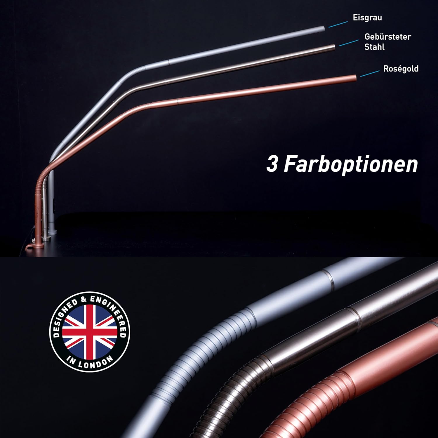 Daylight Slimline 4 LED-Tischlampe – 6000 K, 3200 Lux, 4 Helligkeitsstufen, USB-C-Ladeanschluss, blendfreier Diffusor, verstellbare Schreibtischlampe für Kunst, Handwerk, gebürsteter Stahl – Bild 6