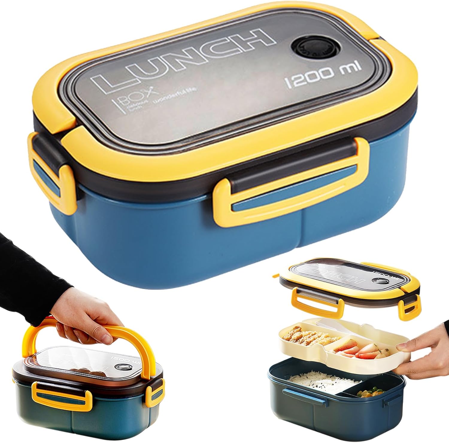 Bento-Brotdose mit Fächern, 2-lagige Lunchbox, Lunchbox, auslaufsicher, für Erwachsene, Salatbox, To-Go-Lunchbox, Snackbox, Frühstücksbox, Büro-Bento-Lunchbox (blau)