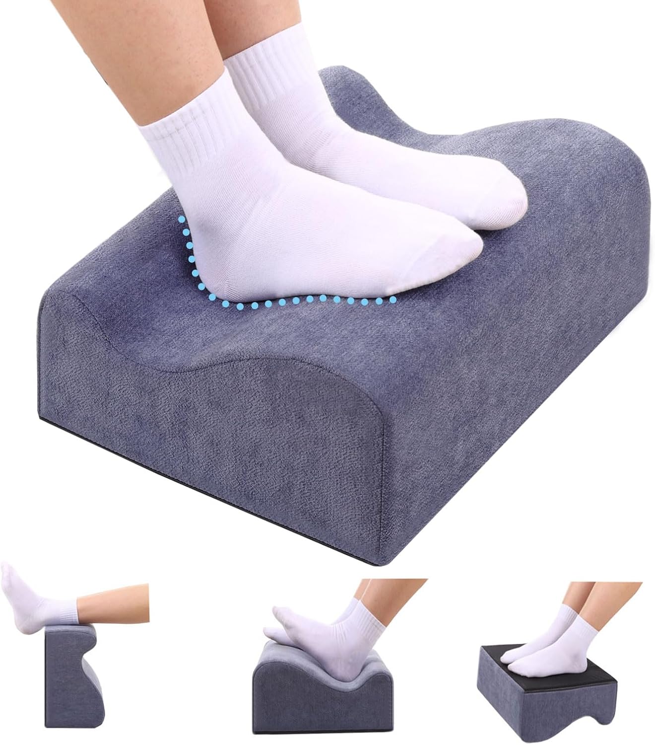 Fußstütze Schreibtisch Ergonomische Fußstützen Büro | Premium-Schaumstoffkern und abnehmbarer Deckel, rutschfeste Fußstütze für Hüftschmerzen unter dem Schreibtisch, Blau, Medium