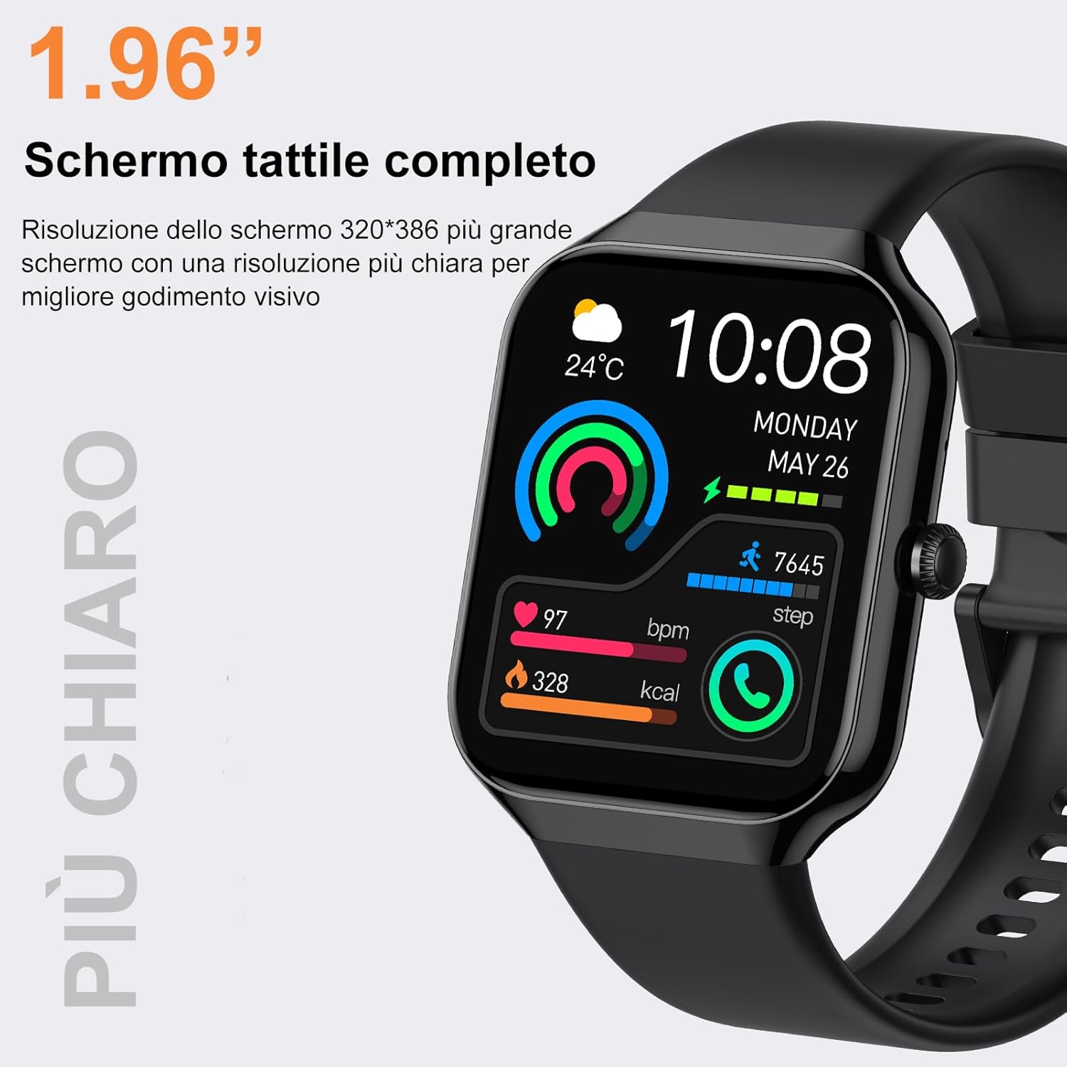 Smartwatch Herren Damen 1,96 Zoll Fitnessuhr Herzfrequenz Schlafmonitor Schrittzähleruhr Smart Watch Bluetooth Anrufe 113+ Sportmodi Sportuhr IP68 Wasserdicht Fitness Tracker für iOS Android Schwarz – Bild 5