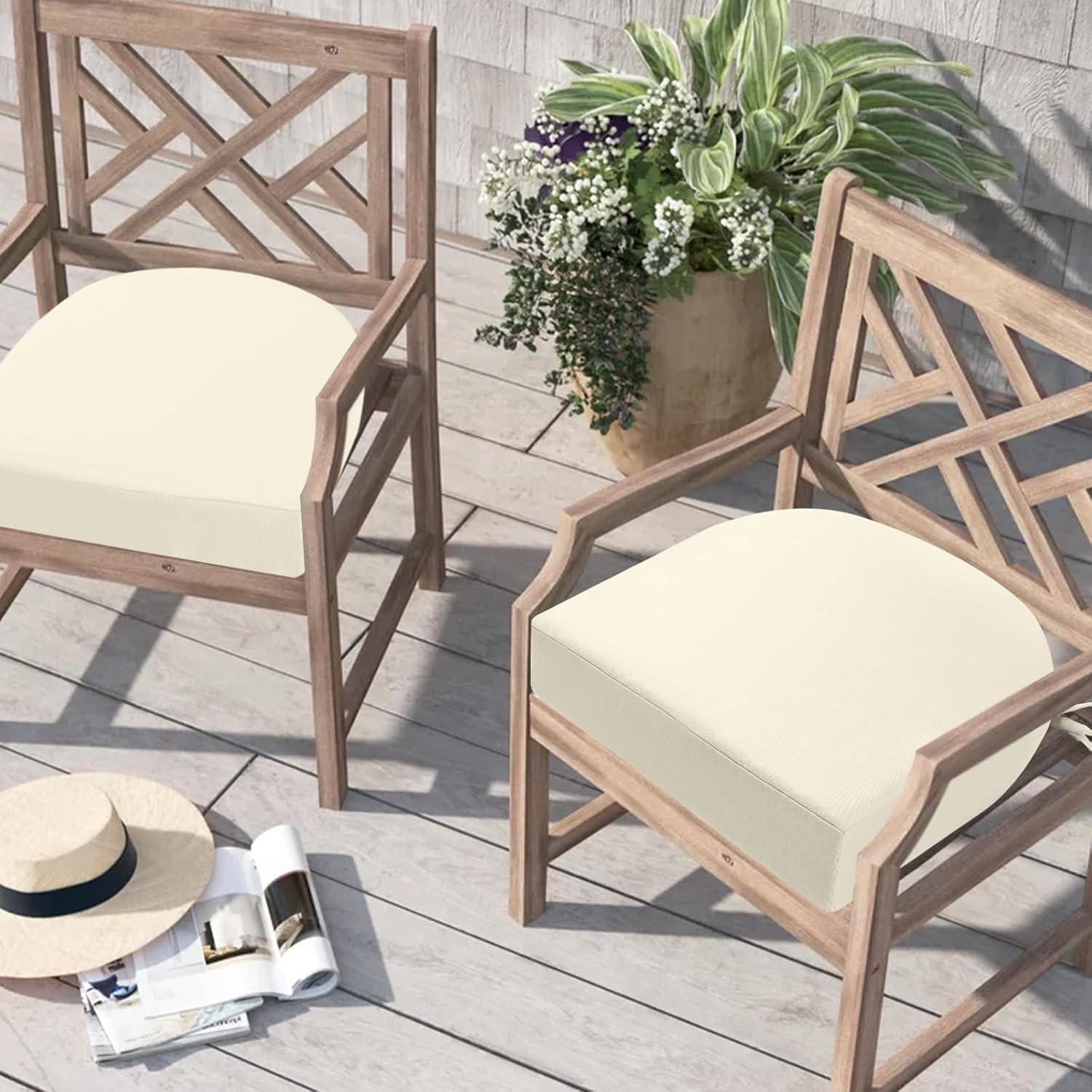 Stuhlkissen für den Außenbereich, 2er-Set, Terrassenstuhlkissen für Gartenmöbel, wasserdicht mit Bändern, Sitzkissen für den Außenbereich, Terrassenstuhlkissen, Esszimmerstuhl, 40 x 40, Beige – Bild 7