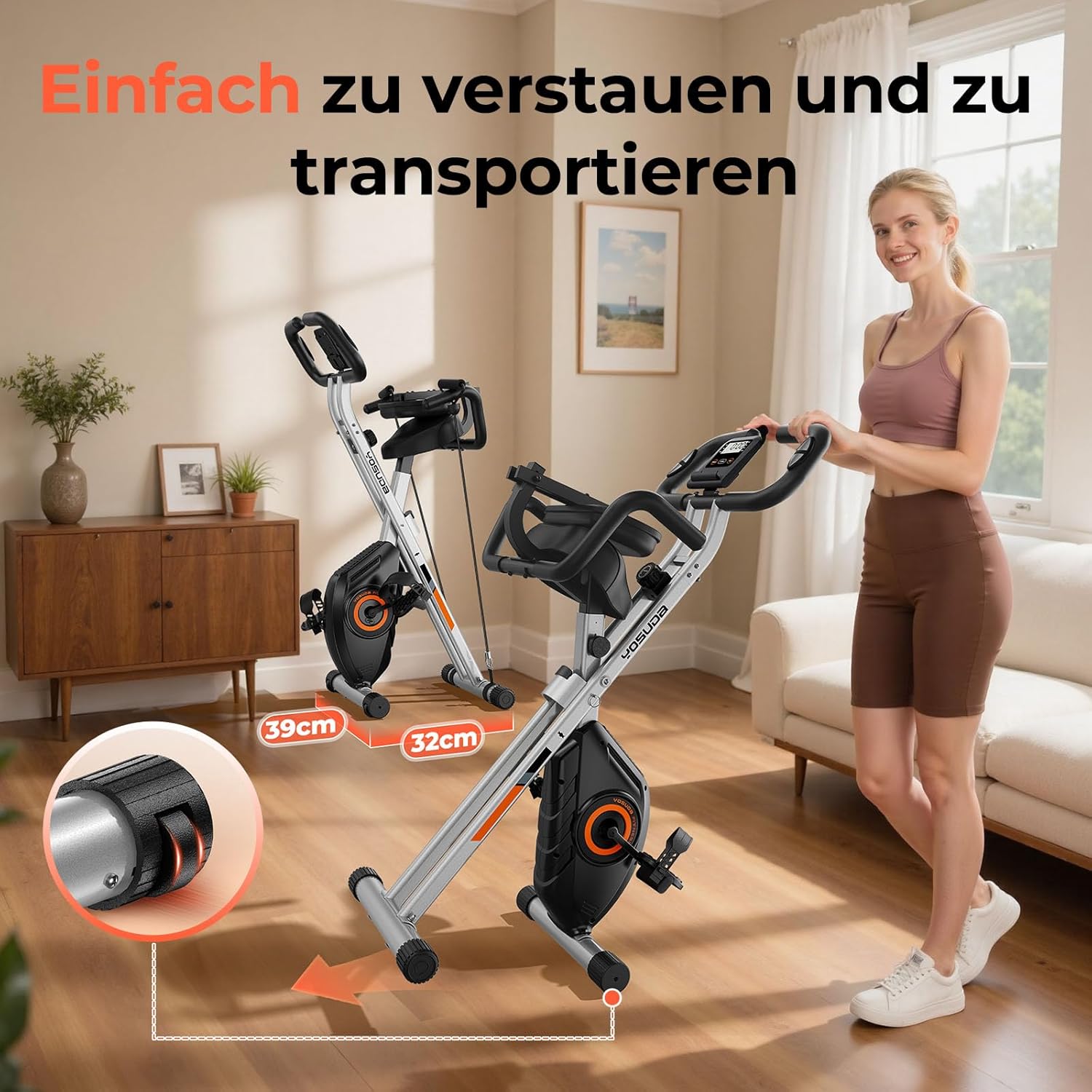 YOSUDA 5-in-1 Klapp-Heimtrainer, Ergometer-Heimtrainer-Fahrrad, bequem & leise, bis 150 kg, LCD-Display, Ergometer-Heimtrainer, Senioren, Fitnessräder – Bild 9