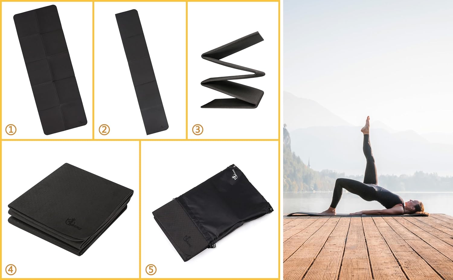 EXERZ faltbare Yogamatte mit Tragetasche – tragbar, rutschfest – für Reisen und Heimtraining – Bild 3