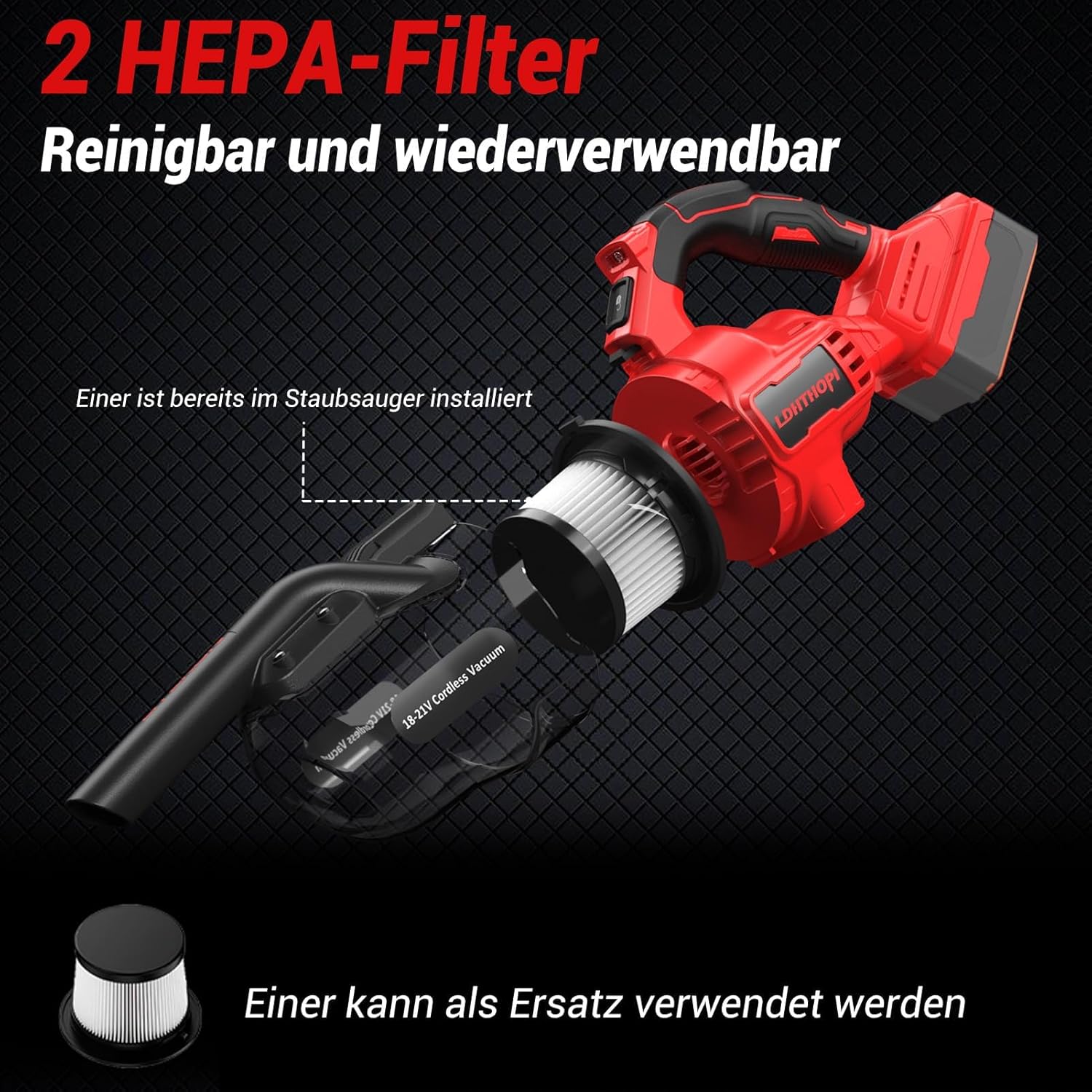 LDHTHOPI Akku-Staubsauger für Makita 18 V, 20000 Pa Starke Saugleistung, 1,28 kg leichter Staubsauger mit HEPA-Filter, 5-in-1-Handstaubsauger mit LED-Licht für Teppich, hart – Bild 6