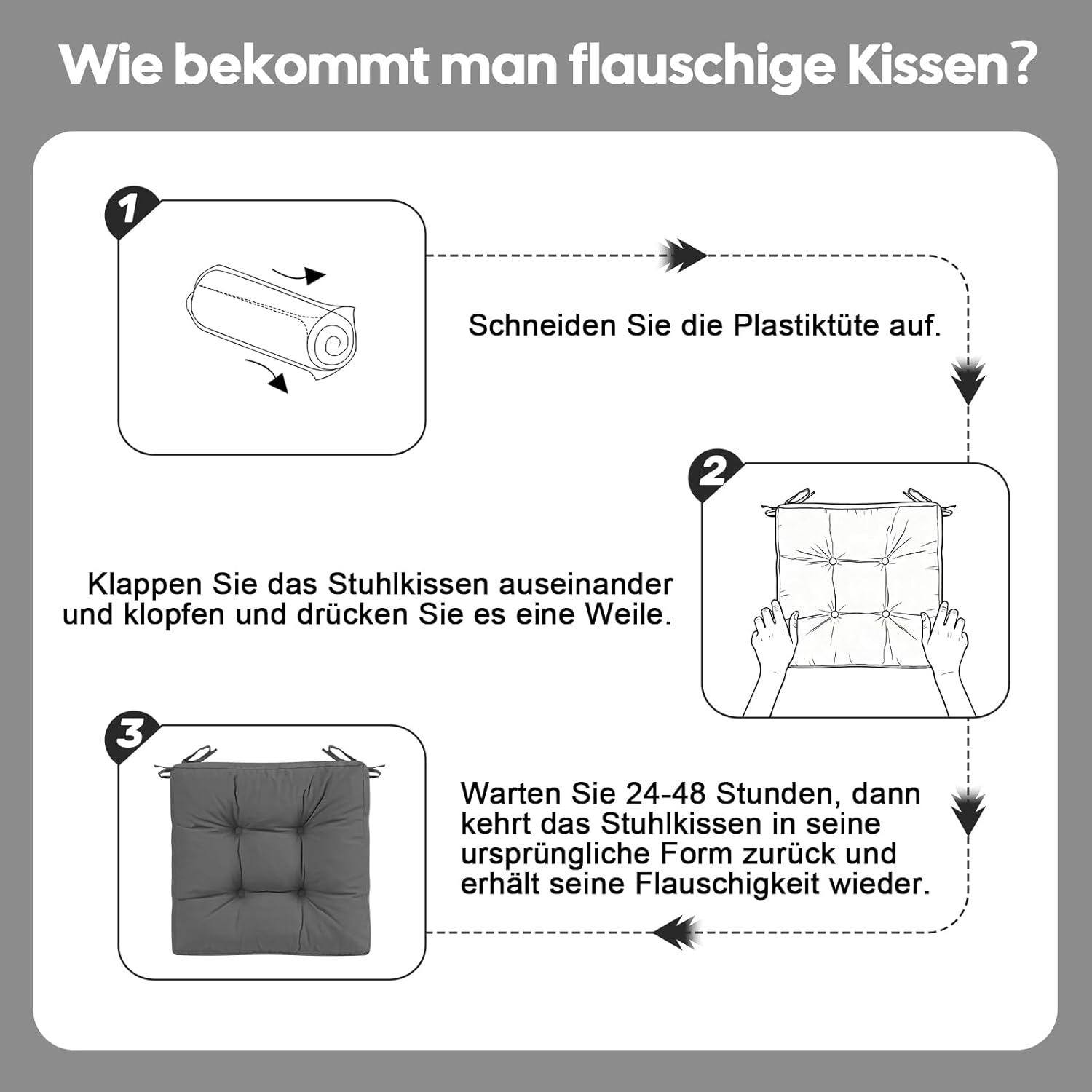 2er-Set Outdoor-Sitzkissen, wasserdicht, 50 x 50 x 8 cm, UV-beständige Kissen für Gartenstühle, Terrassenmöbel, Rattanstuhl, langlebige Stuhlkissen für Balkon, Pool, Camping, Grau – Bild 8