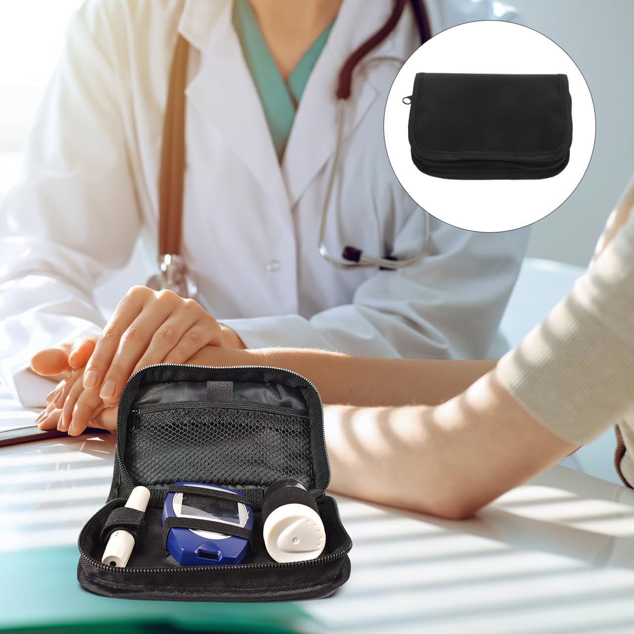 OUNONA Tragbare Aufbewahrungstasche für Blutzuckermessgeräte für Diabetiker, Organizer, Reisetasche, stoßfest, kompakt, Schwarz, 6,10 x 4,53 x 1,38 Zoll – Bild 2