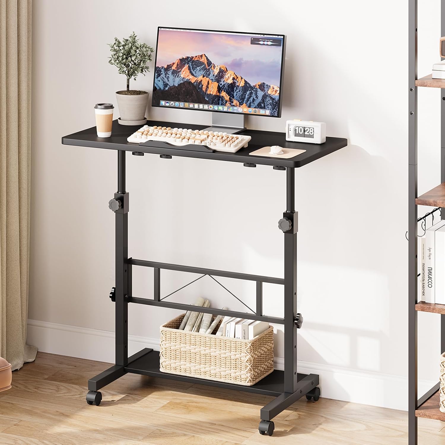 Dripex 80 x 40 cm Stehschreibtisch, höhenverstellbar 65–98 cm, mobiler Computertisch mit Rollen und neigbarer Tischplatte, Überbetttisch, Stehsitztisch für Zuhause und Büro, Schwarz