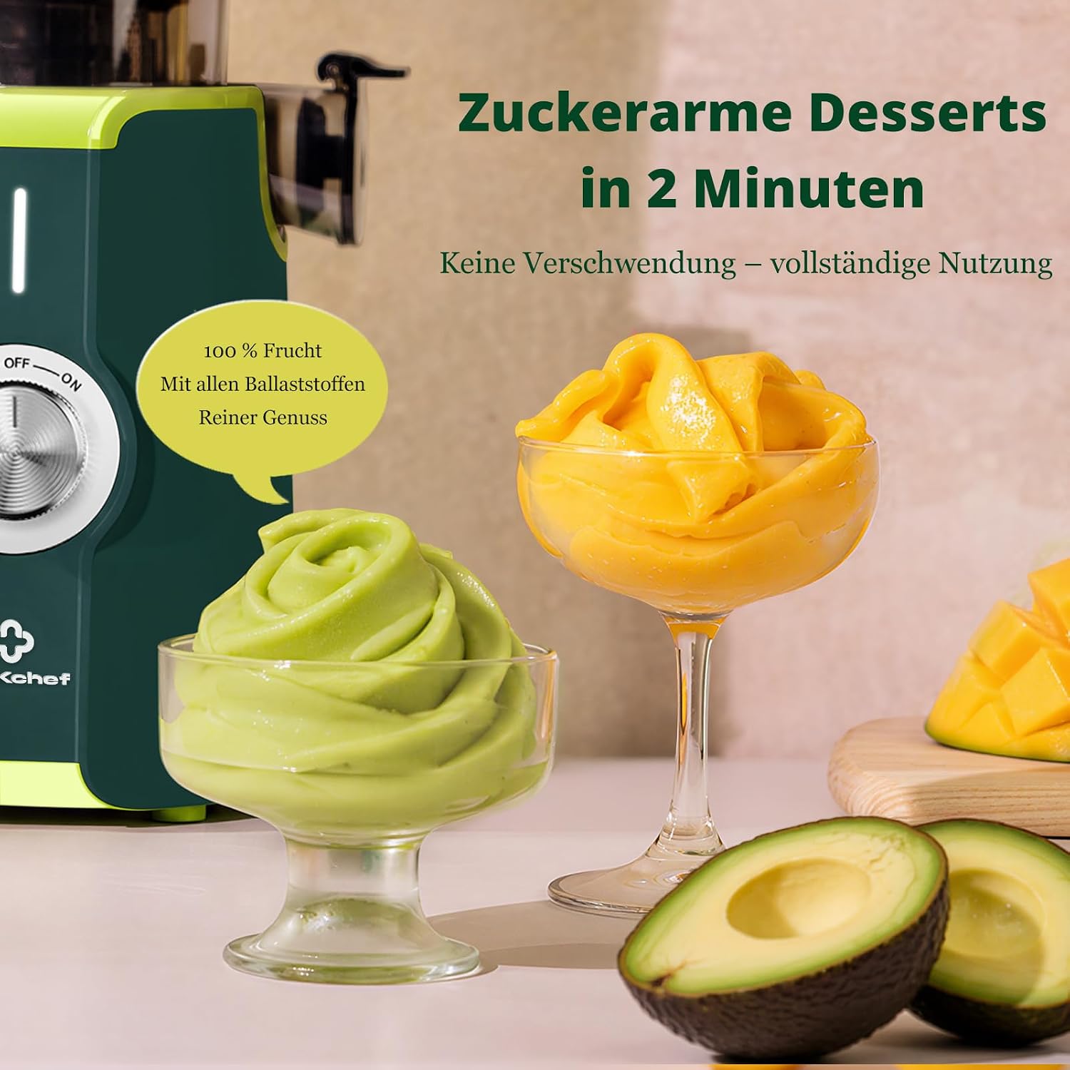 LINKChef Slow Juicer Elektrischer Entsafter | 200 W Kaltentsafter für ganze Früchte und Gemüse | 115 mm große Öffnung | BPA-freier Entsafter mit Blitzreinigung und einfacher Montage | Enthält Saftrezepte | Grün – Bild 6