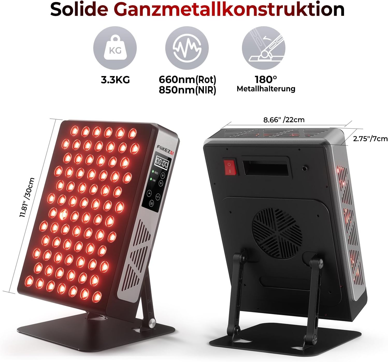 FliKEZE Infrarotlampe, 78 LEDs Dual Chip, 660/850 nm Rotlichttherapie-Panel-Lampe, Schmerzlinderung, Energieschub, verstellbarer Ständer, zusätzliche Augenschutzbrille im Lieferumfang enthalten, geeignet für Familien – Bild 7