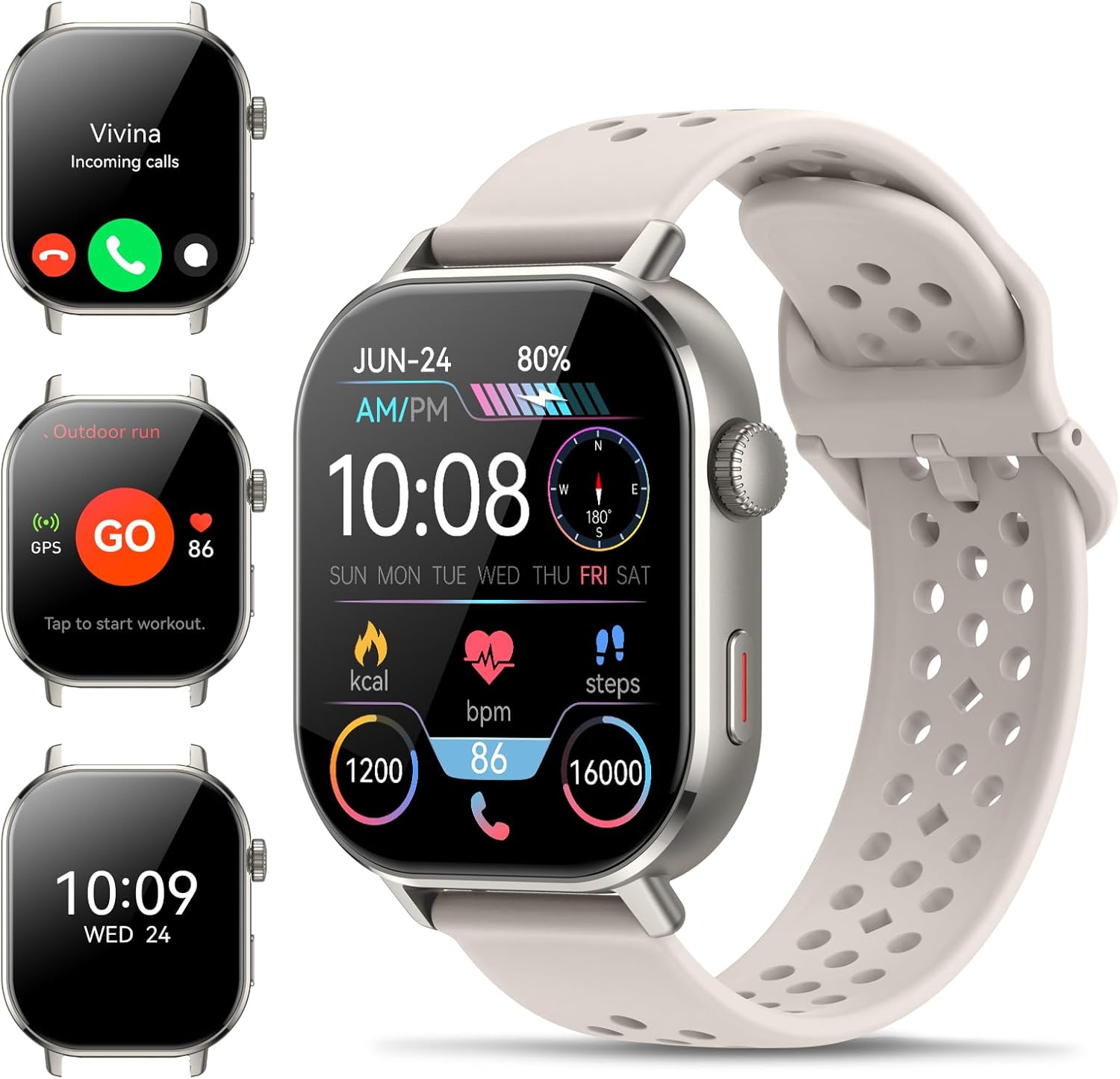 Smartwatch Damen Herren, 2.06''AMOLED-Display Fitnessuhr mit Telefonfunktion, 178+ Sportmodi Schrittzähler Uhr Kompass SOS Herzfrequenz Schlafmonitor 5ATM Wasserdicht, Fitness Tracker für iOS Android