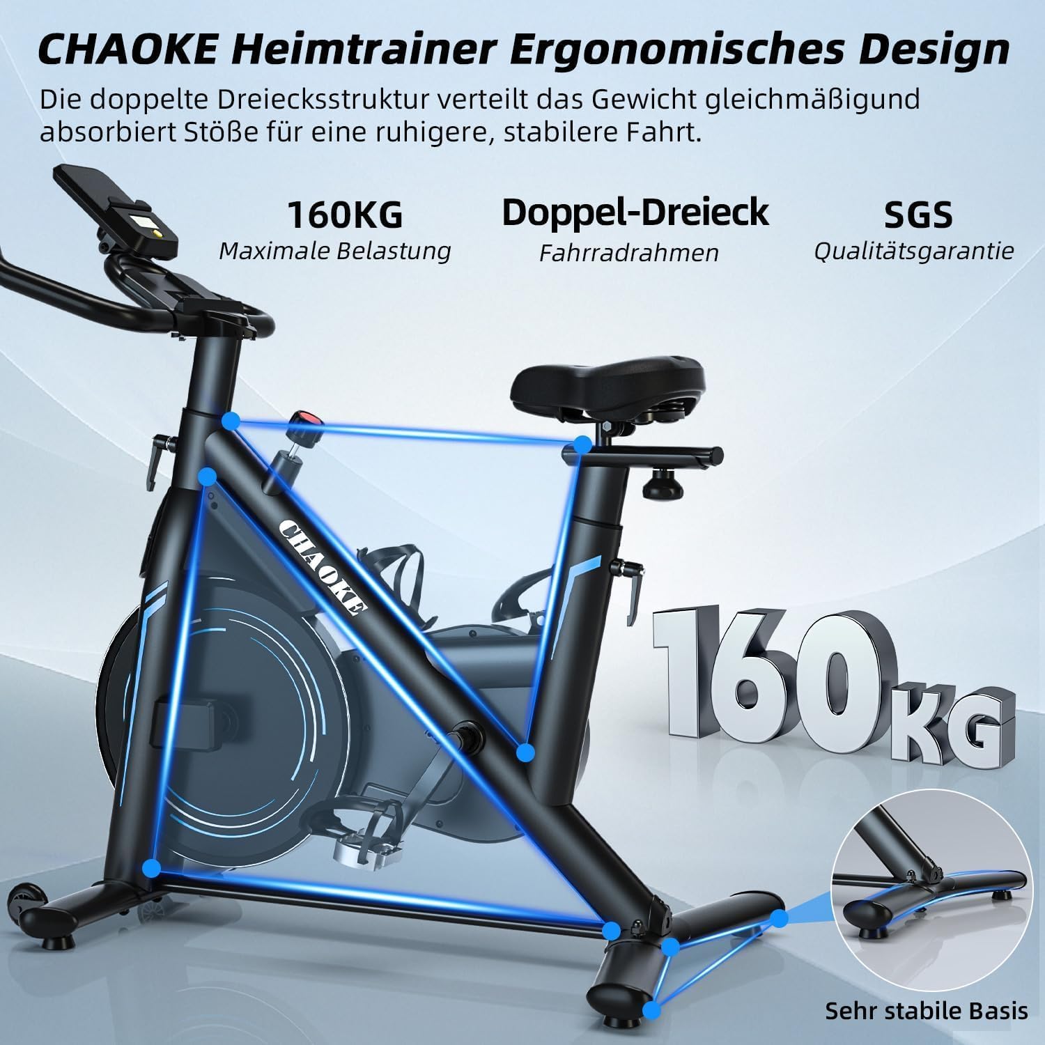CHAOKE Indoor Cycling Bicycle (2025) – Magnetisches stationäres Fahrrad, extrem leise, langlebig, vollständig verstellbar für Heimfitness und Cardio, bequemer Sitz, 163,3 kg Kapazität für Krafttraining – Bild 9