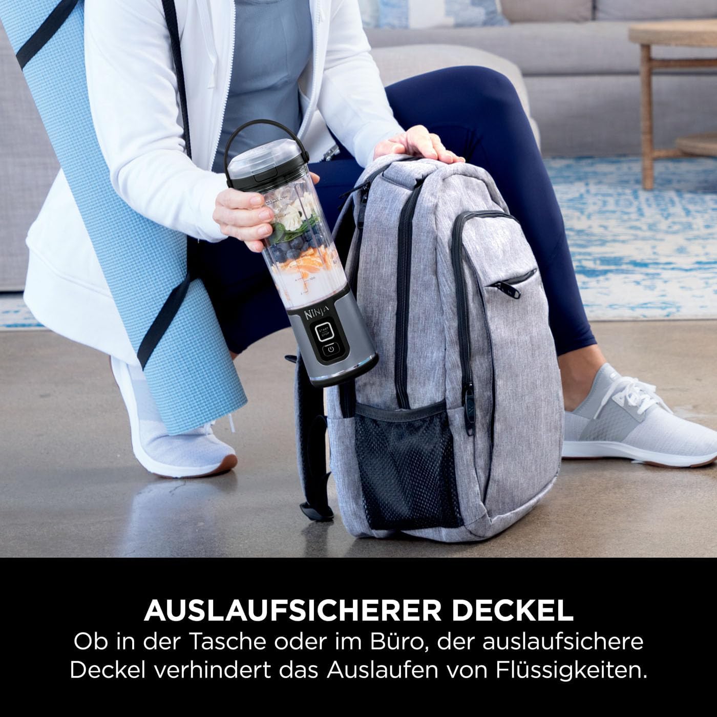 Ninja Blast BC151EUBK Tragbarer Mixer und Smoothie-Maker, 530-ml-Becher mit auslaufsicherem Deckel und Trinköffnung, leistungsstark, kabellos und wiederaufladbar, zerkleinert Eis und gefrorene Früchte, schwarz – Bild 5