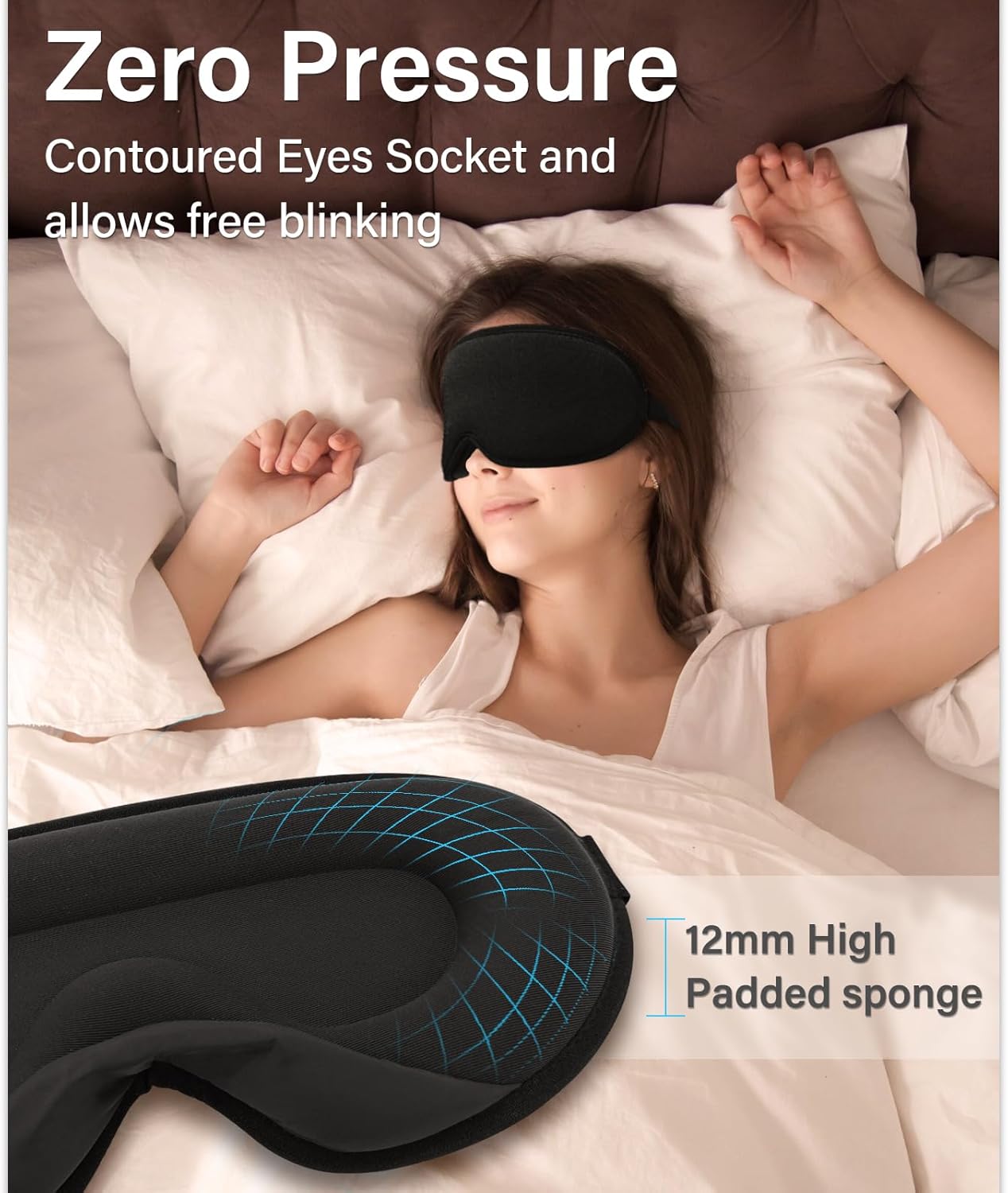 FuninCrea 3D-Schlafmaske aus Seide für Damen und Herren, aktualisierte Schlafmaske, kein Augenabdruck, weiche und bequeme Augenmaske, Schlafmaske, Lichtblockierung mit verstellbarem Gummiband, Schwarz – Bild 4