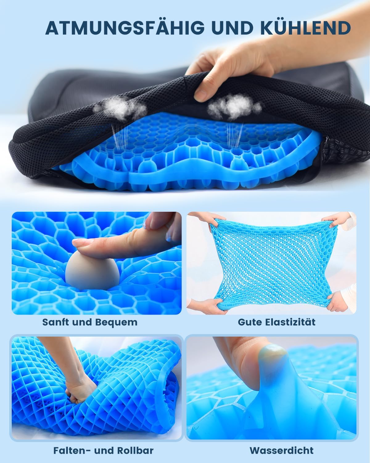 Gelkissen Sitzkissen Wabenstruktur Ergonomischer Bürostuhl Schreibtischstuhl Rollstuhl Autostuhl Softsitter Gel Sitzerhöhung Stuhl Blau Extra Weich – Bild 2