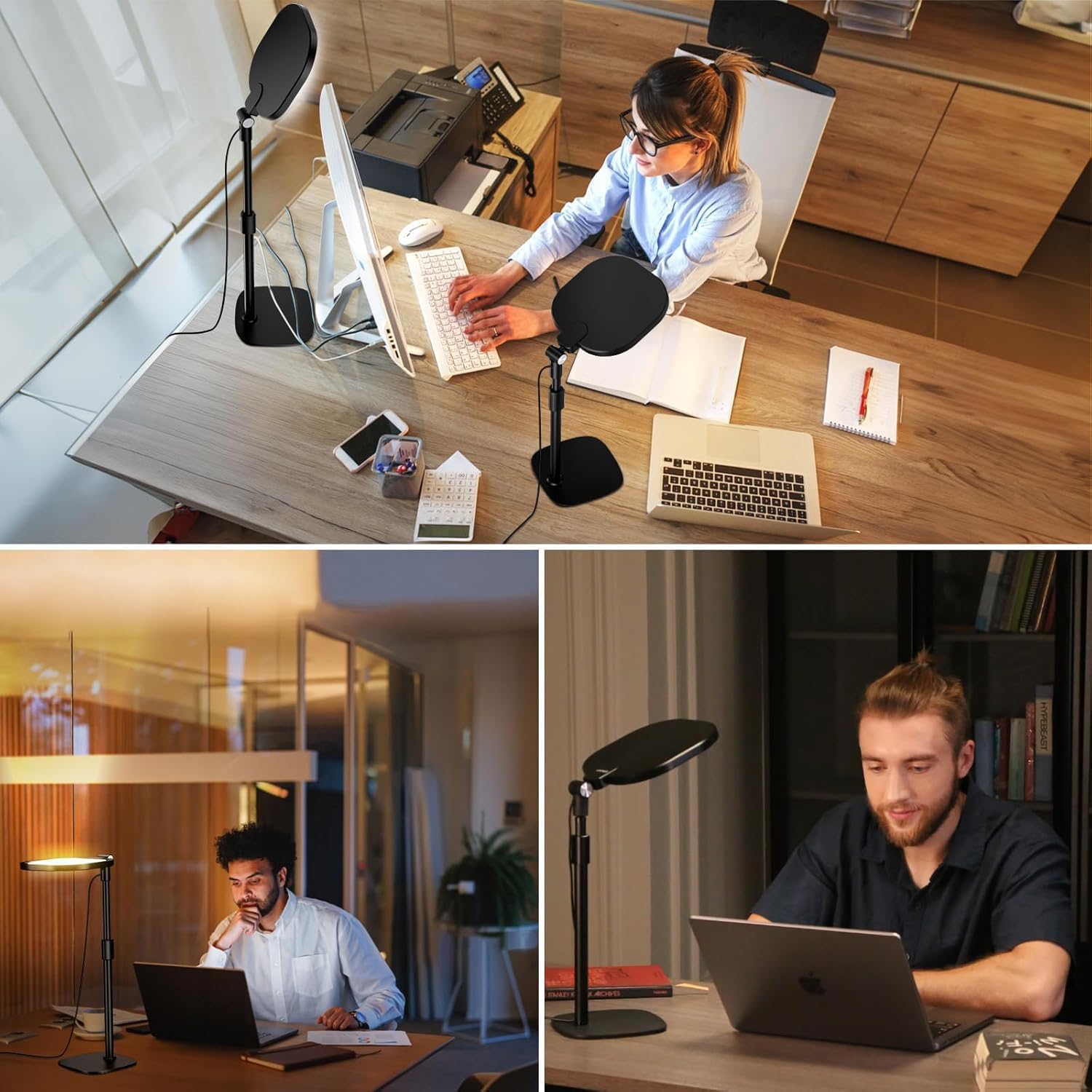 LitONES Schreibtischlampe LED für Videokonferenz, dimmbare Tischringleuchte mit Stativ-Handy – 3 Lichtfarben + 10 Helligkeiten, CRI 97,8 Augenschutz Bürolampe für Home Office (Energieklasse A) – Bild 3