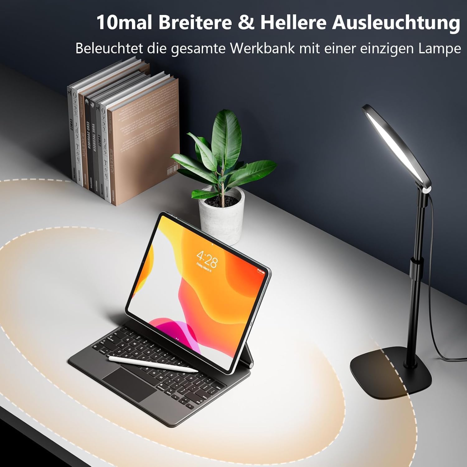 LitONES Schreibtischlampe LED für Videokonferenz, dimmbare Tischringleuchte mit Stativ-Handy – 3 Lichtfarben + 10 Helligkeiten, CRI 97,8 Augenschutz Bürolampe für Home Office (Energieklasse A) – Bild 6