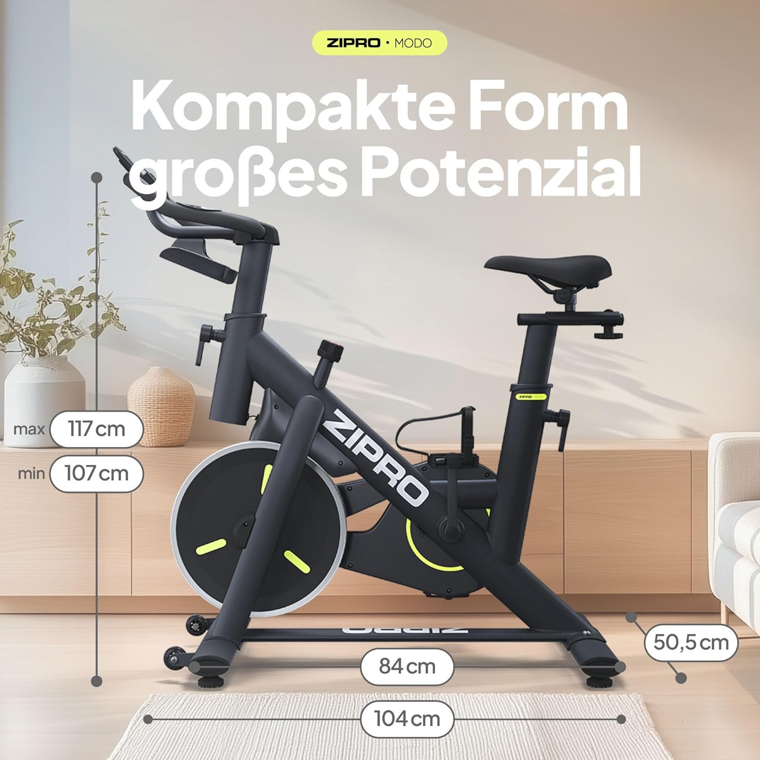 ZIPRO Modo Heimtrainer, Heimtrainer, Ergometer, Fahrrad, Indoor-Training für Zuhause, Cardio-Fitnessgerät, stationär, 120 kg Tragkraft, mit App-Raum, Fahrrad, Fahrradtrainer-Bildschirm – Bild 5