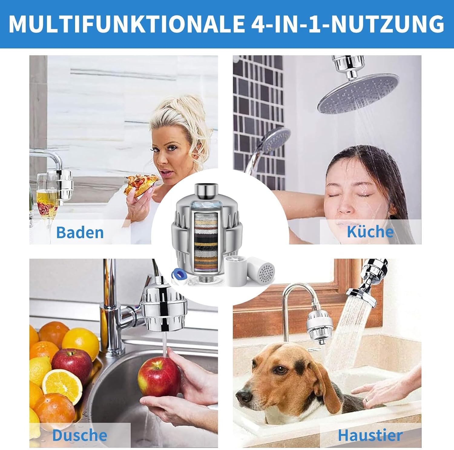 36-stufiger Duschfilter mit Vitamin C & E, 2 Filterkartuschen zur Entfernung von hartem Wasser, Chlor und Schwermetallen, Kalkfilterdusche mit Ventilatorflügeln, verbessert Haut/Haare/Nägel, Wasserfilterdusche – Bild 6