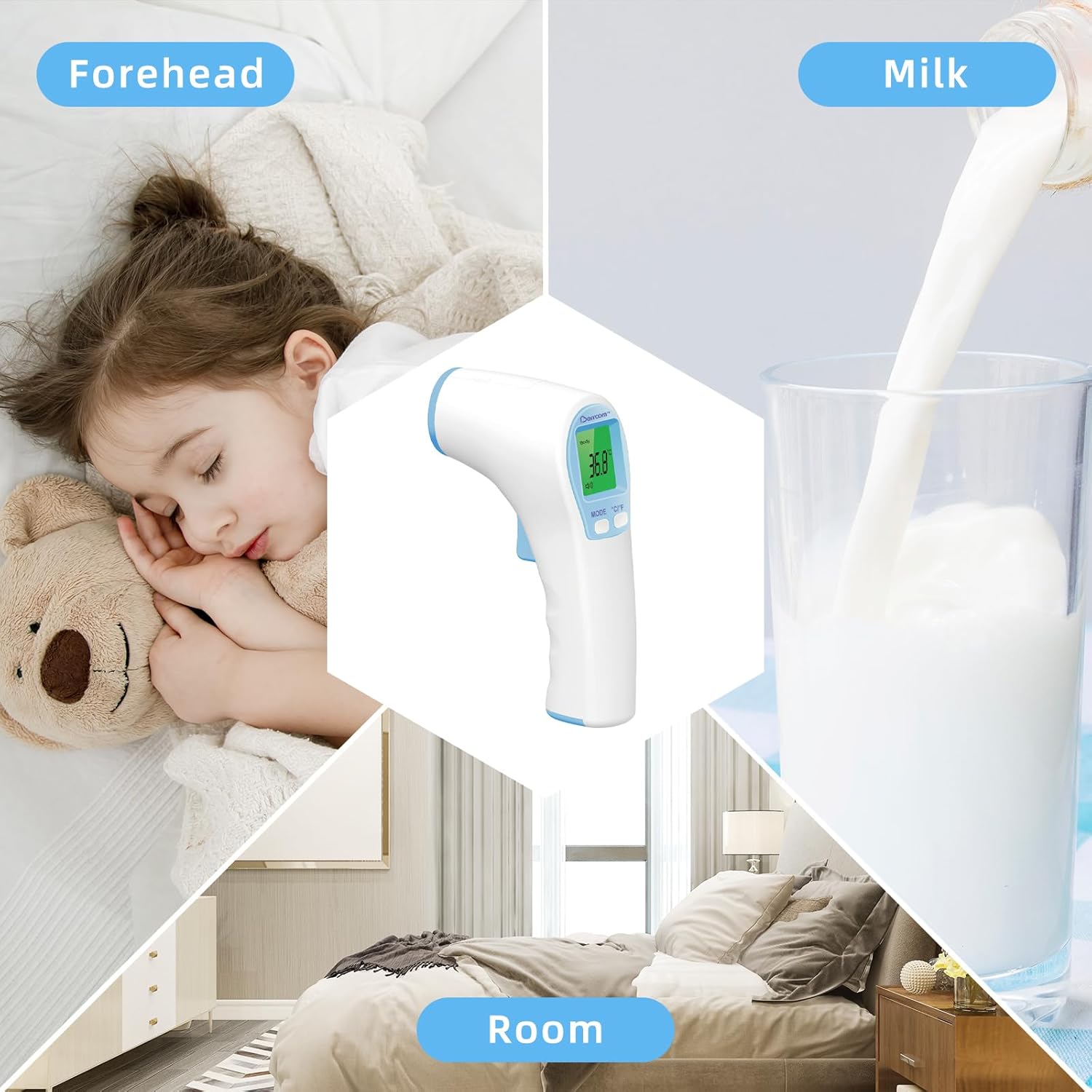 Berrcom Fieberthermometer, kontaktloses Infrarot-Stirnthermometer für Babys, Kinder, Erwachsene, digitales medizinisches Thermometer 3 in 1 mit sofort genauen Messwerten – Bild 3